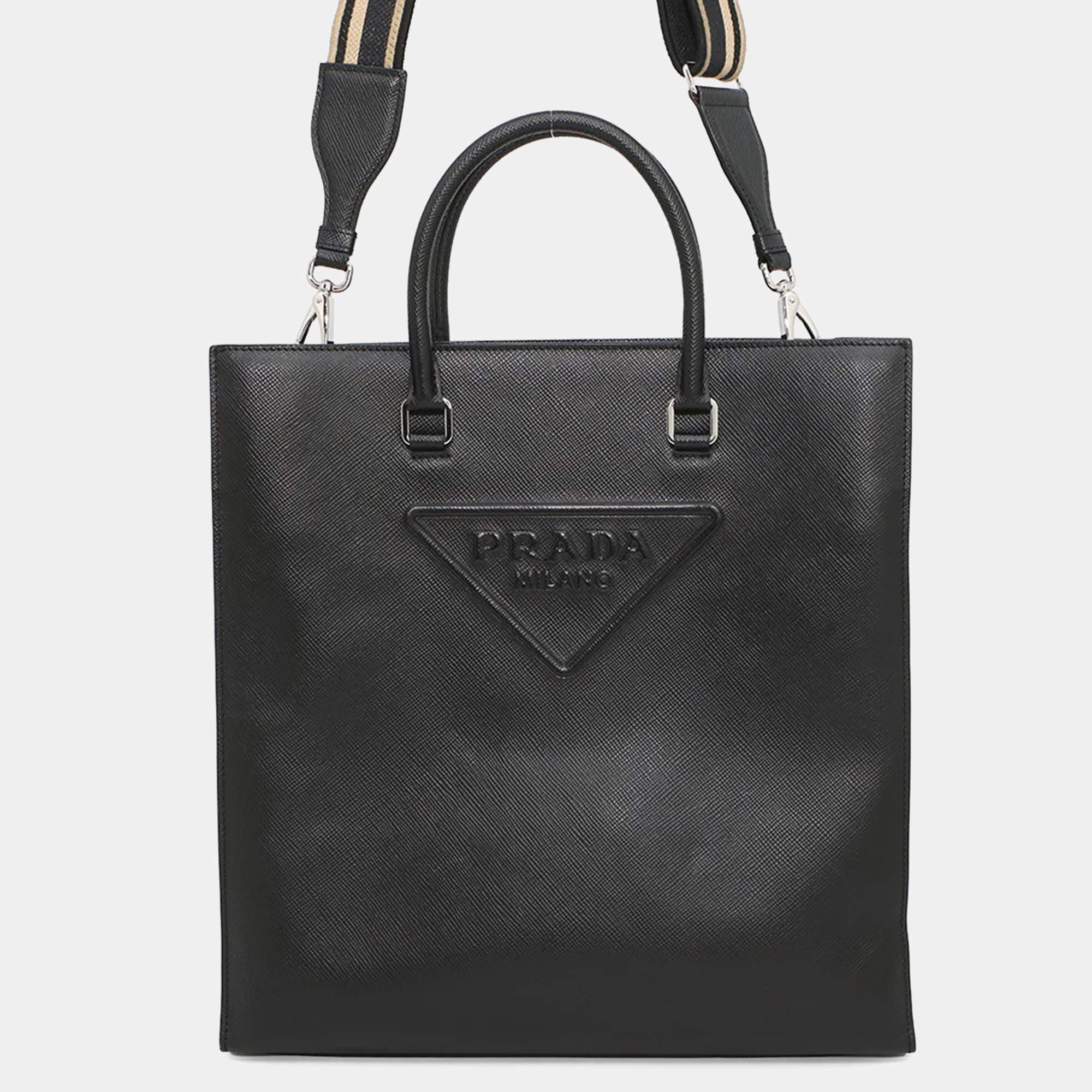 Pre Owned Prada Saffiano Leather 2way Tote Bag Black Leather