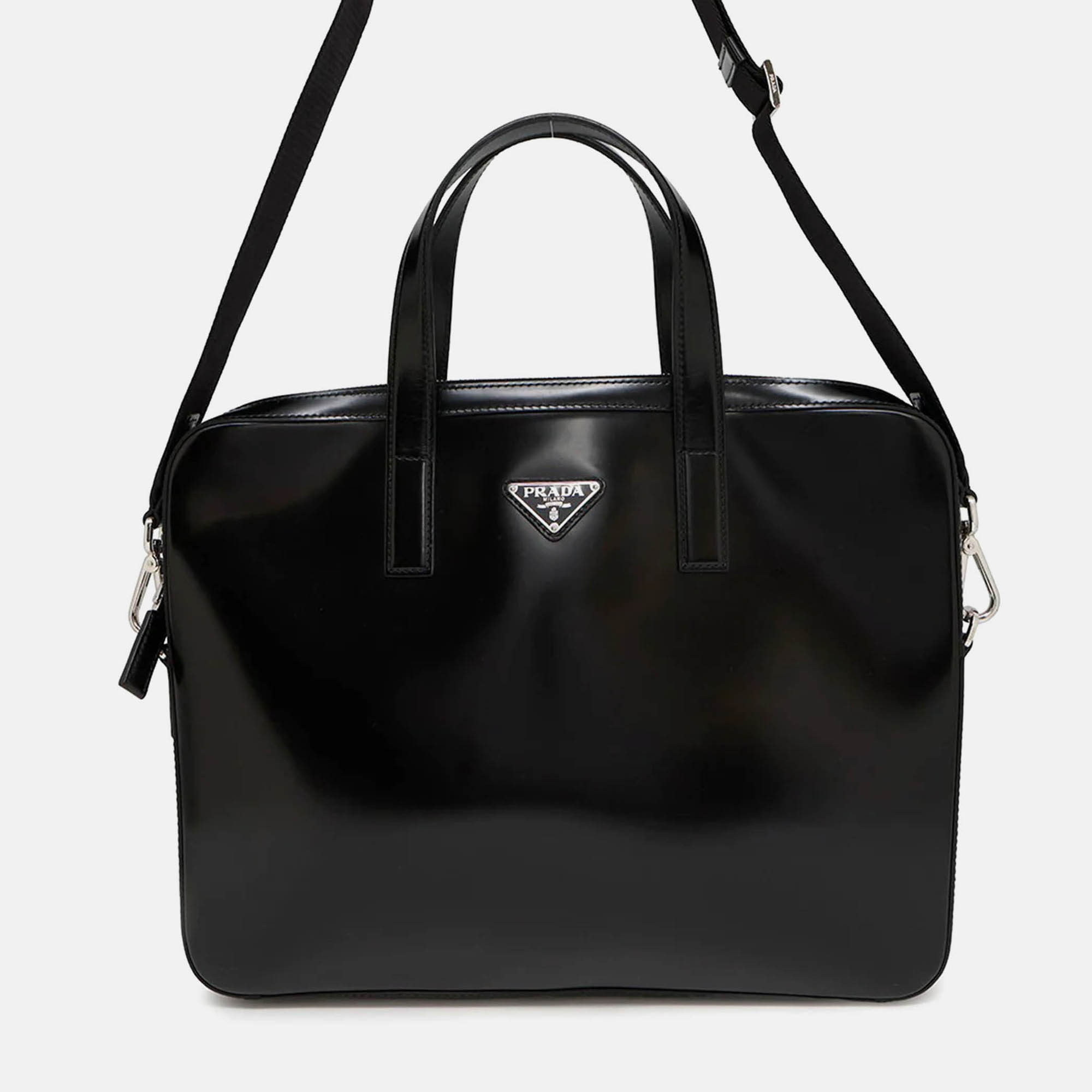 Pre Owned Prada 2Way Business Bag Black Brushedleather