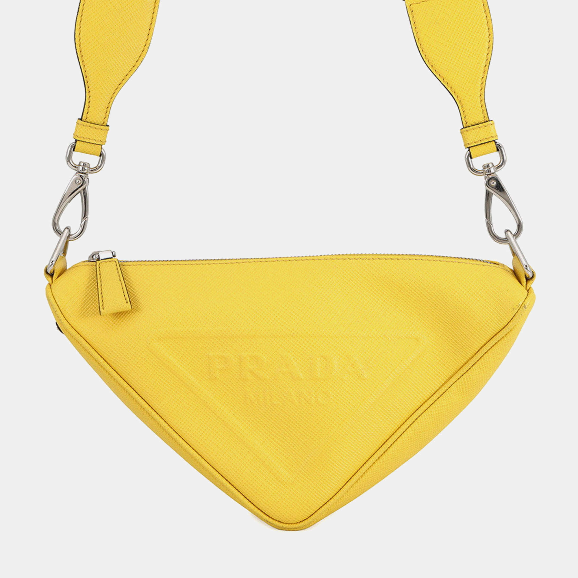 مملوكة مسب قًا Prada Triangle Shoulder Bag Yellow Saffiano Leatherleather