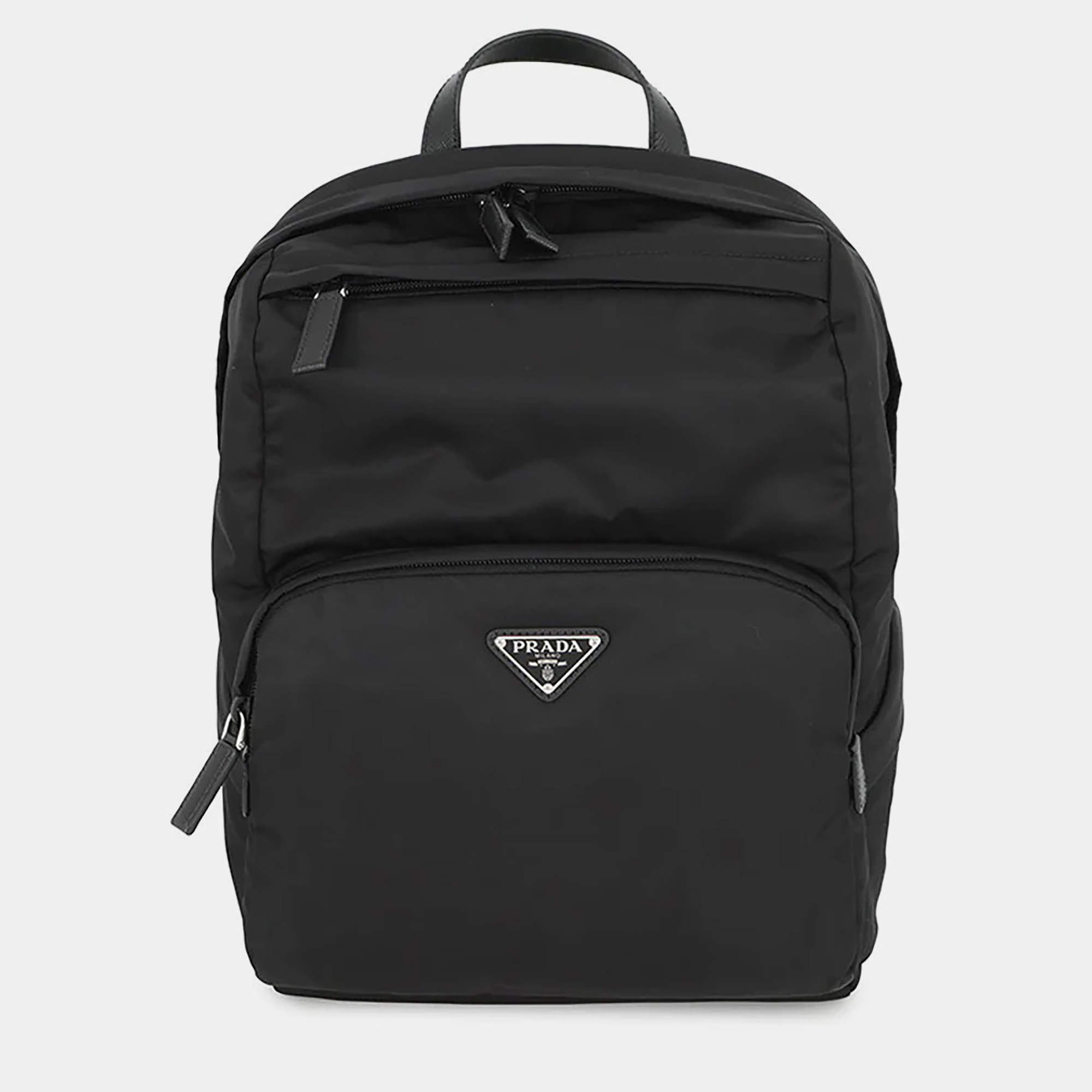 Pre Owned Prada Re-Nylon X Saffiano Leather Backpack Black Nylon Leather