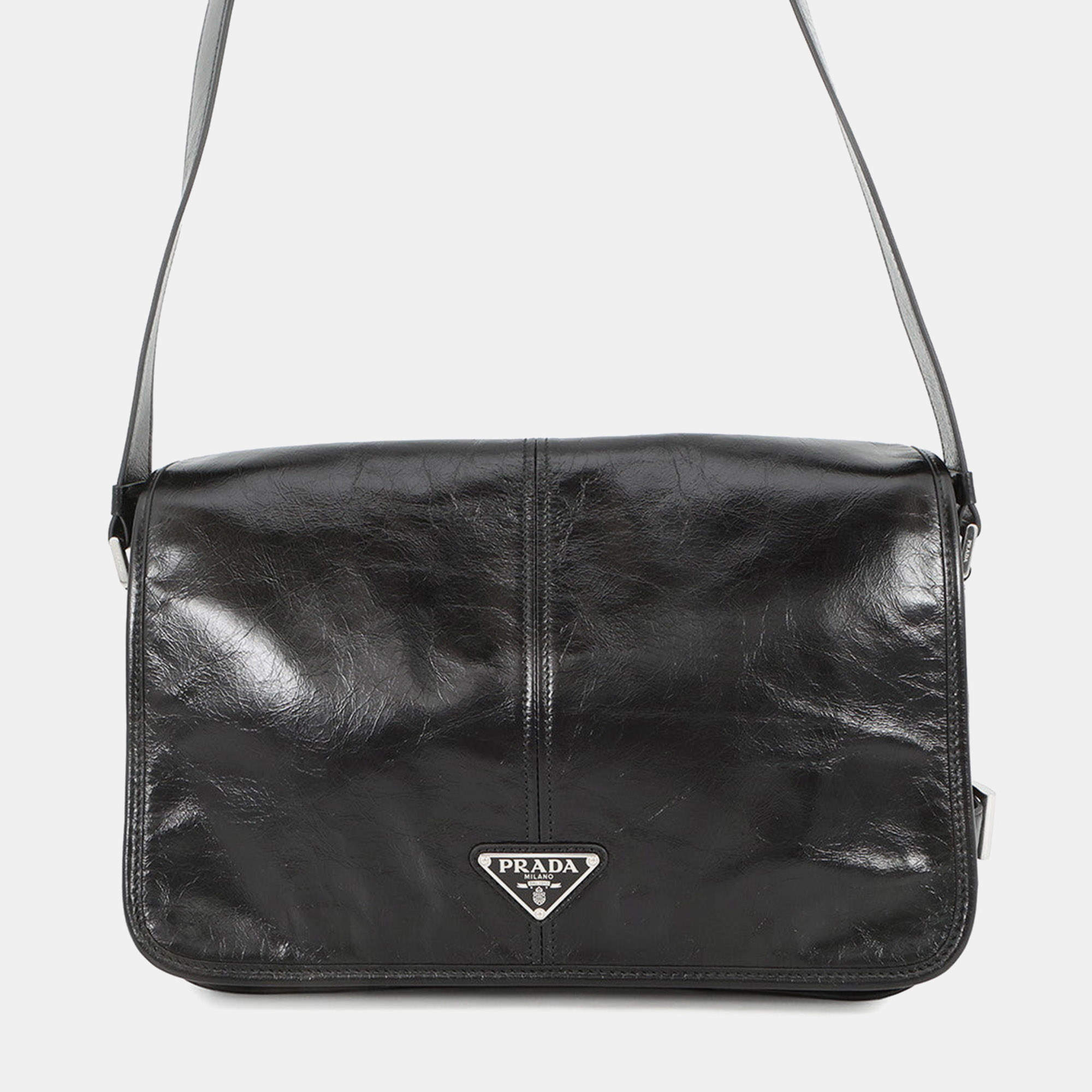 Pre Owned Prada Softlooks Shoulder Bag Black Leather