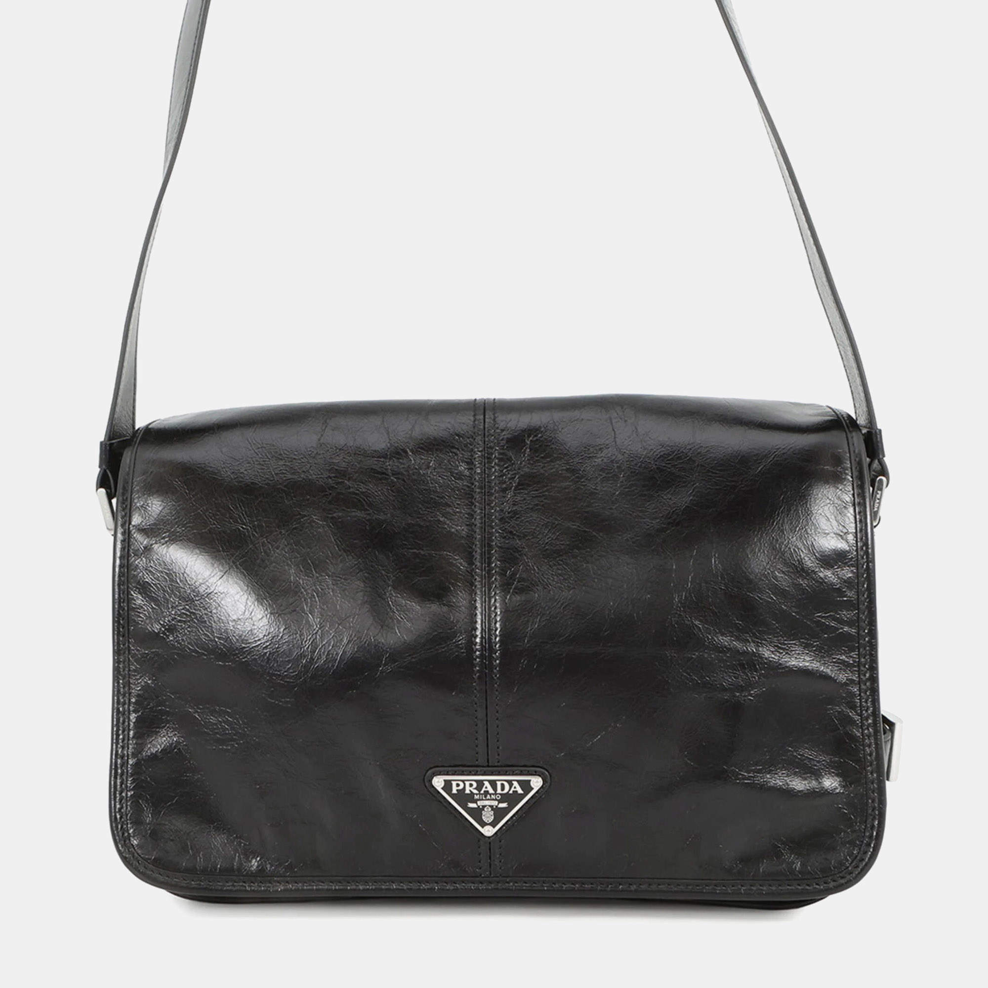 مملوكة مسبقًا Prada Shoulder Bag Triangle Softlook Leather Black Handbag