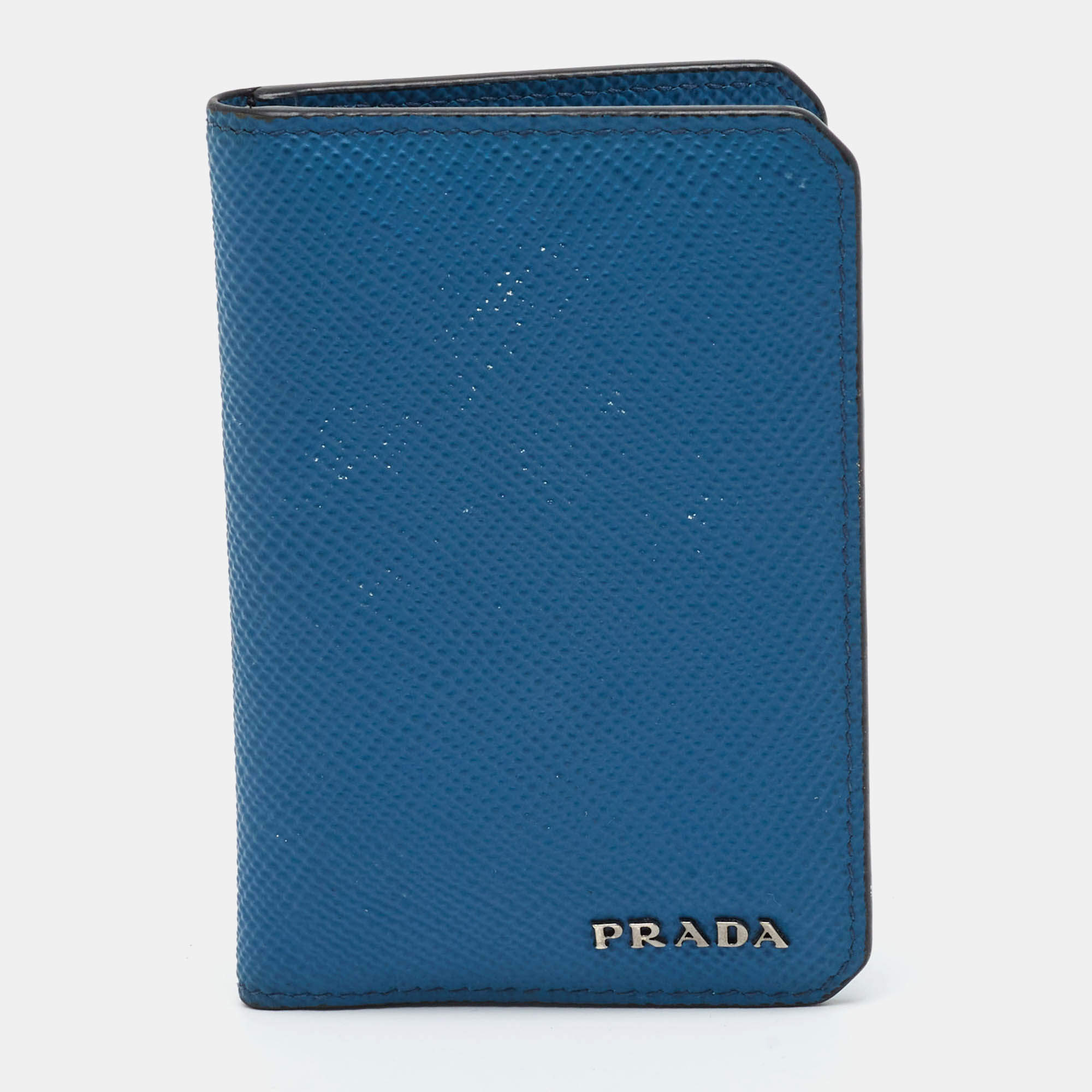 Pre Owned Prada Blue Saffiano Cuir Leather Card Case