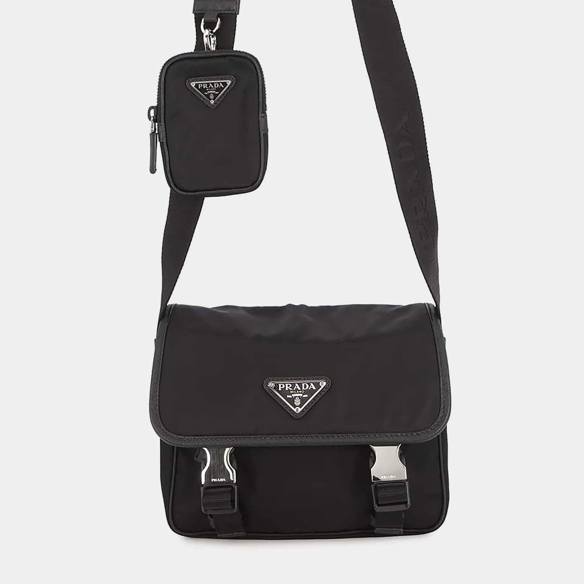 Pre Owned Prada Re-Nylon Shoulder Bag Black Nylon Leather