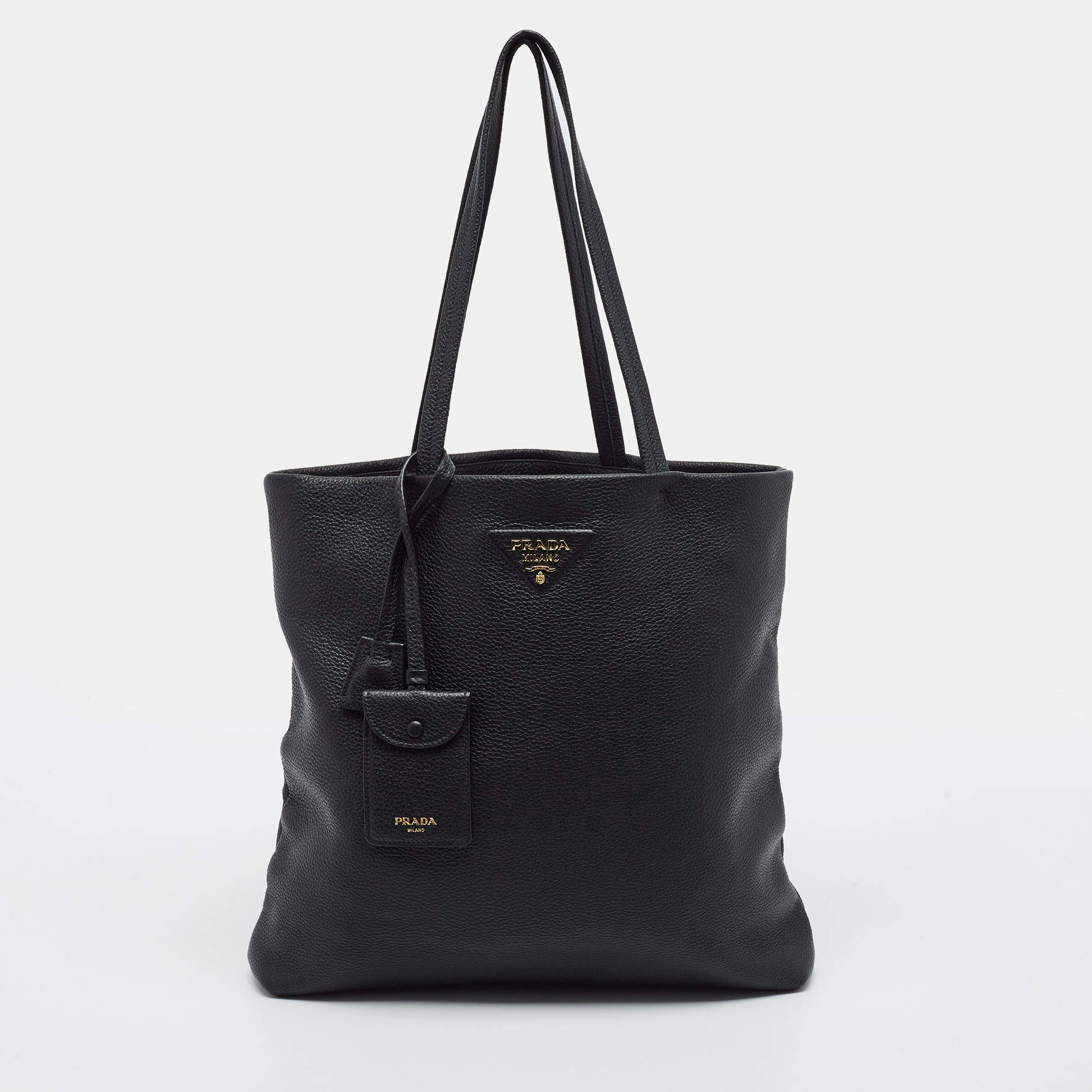 Pre Owned Prada Black Vitello Leather Tote