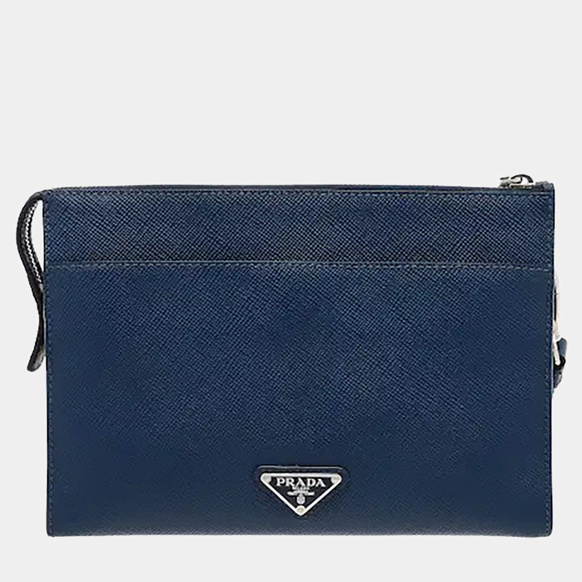 مملوكة مسبقًا Prada Saffiano Leather Embossed Logo Pouch