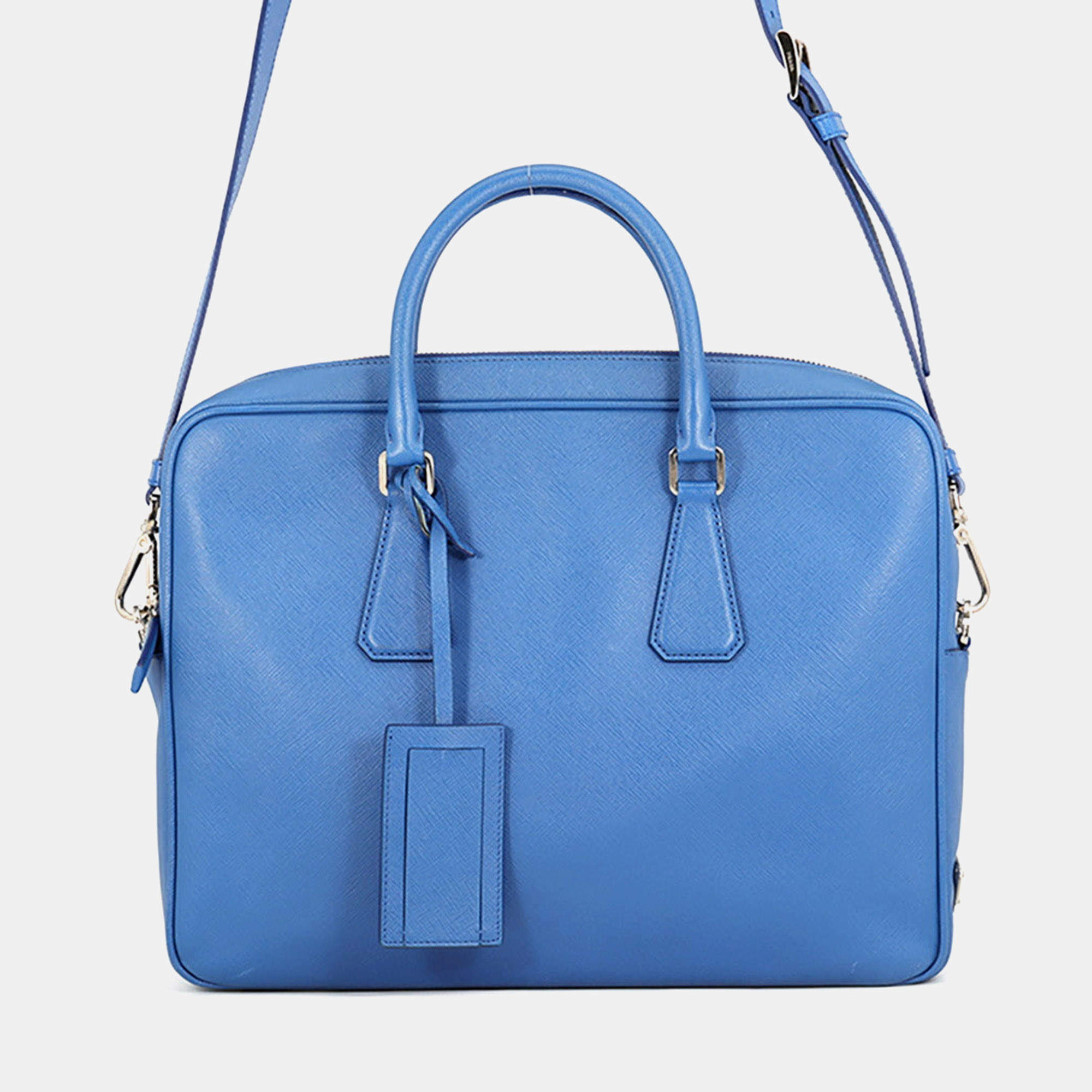 Pre Owned Prada Briefcase Blue Saffiano Leather Briefcase Bag
