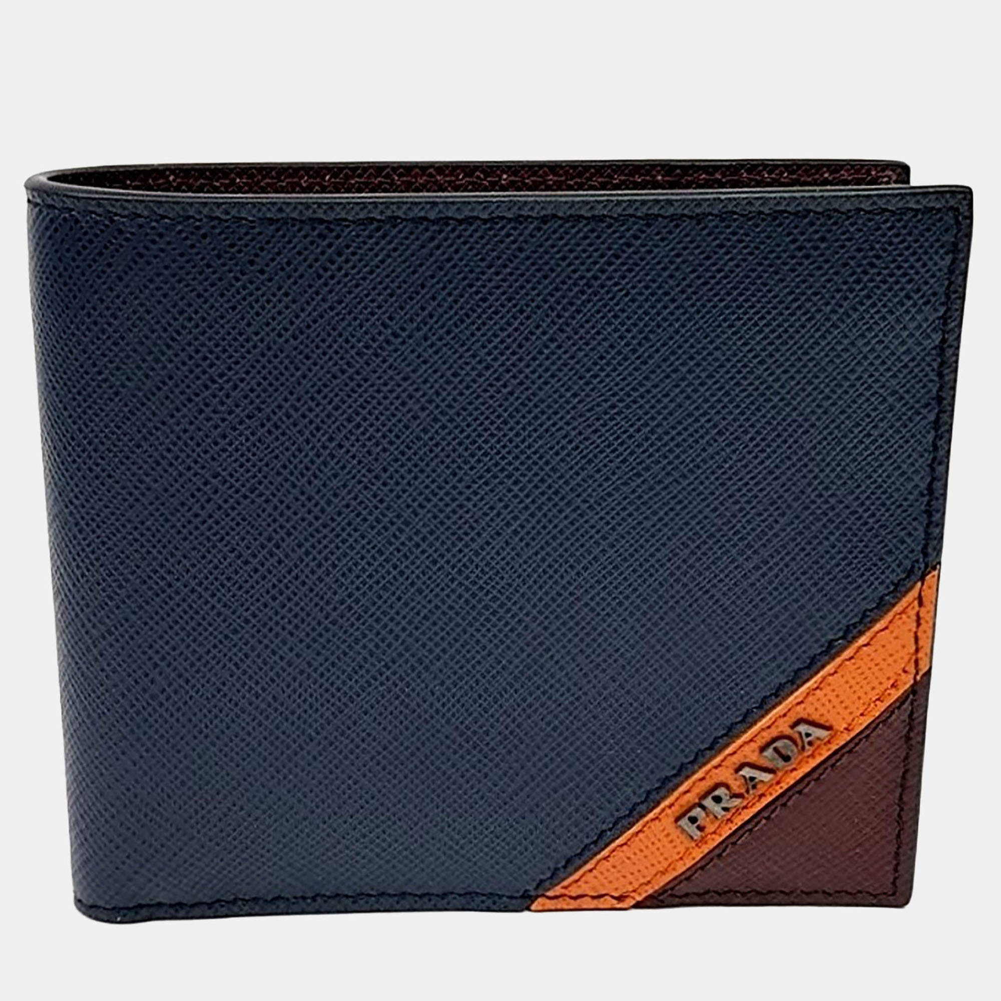 Pre Owned Prada Navy Blue Leather Saffiano Wallet
