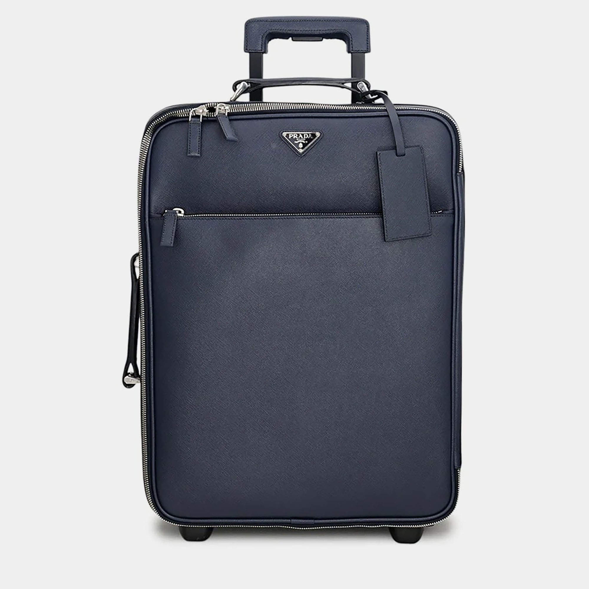 Pre Owned Prada 2VQ004 Navy Saffiano Leather Travel Bag