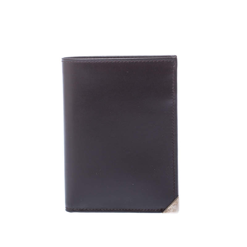 Prada Dark Brown Leather Bi Fold Card Holder
