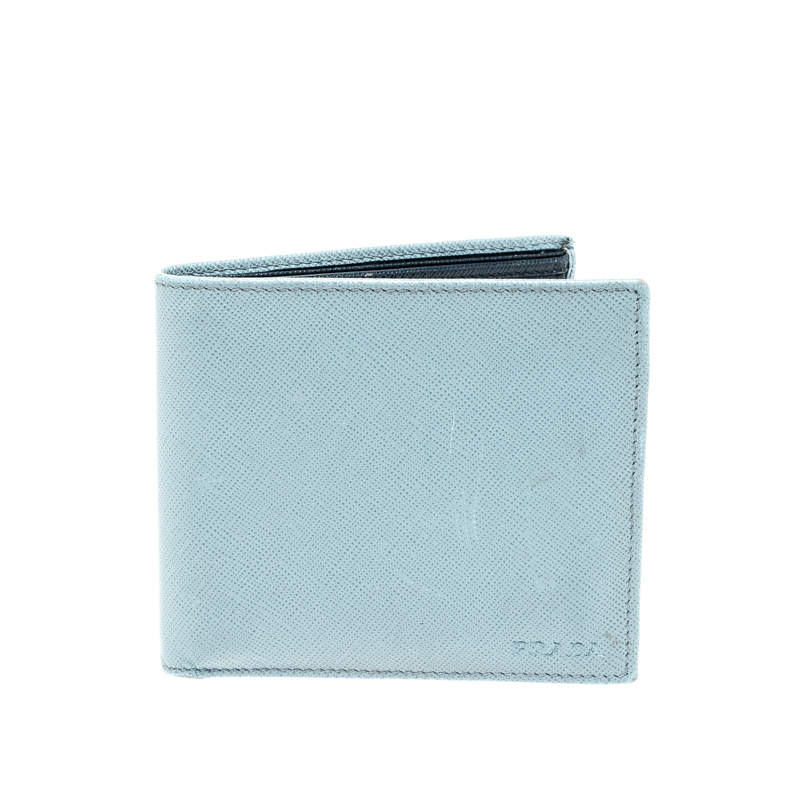 Pre Owned Prada Blue Saffiano Lux Leather Bifold Wallet