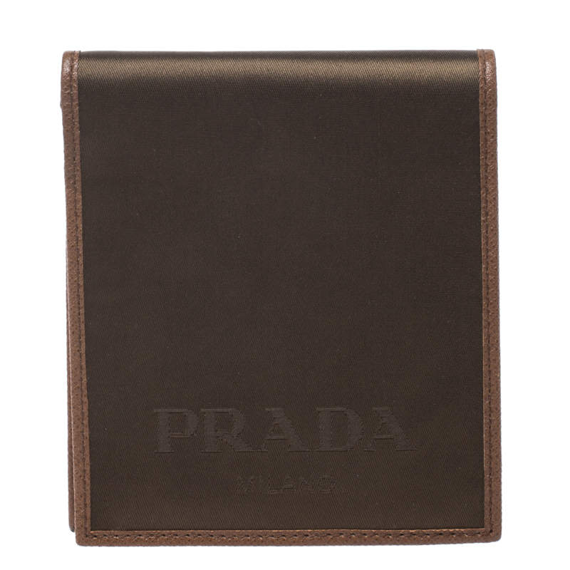 Prada Metallic Brown Satin Bifold Wallet