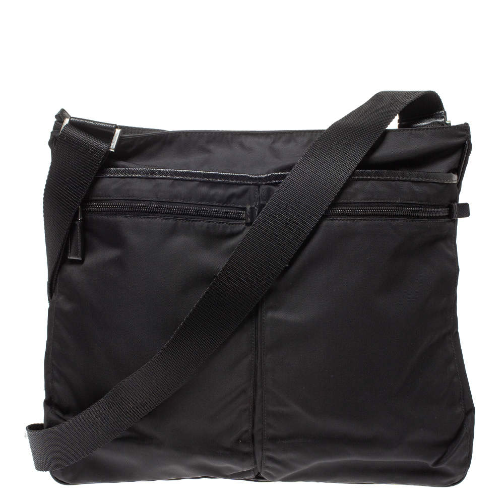 Pre Owned Prada Black Nylon and Leather Messenger Bag
