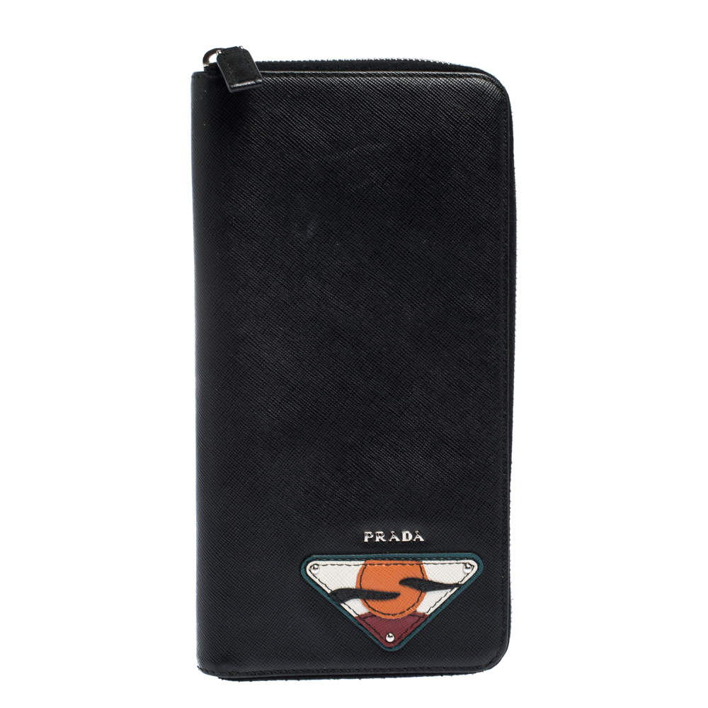 Prada Black Saffiano Lux Leather Zip Around Organizer