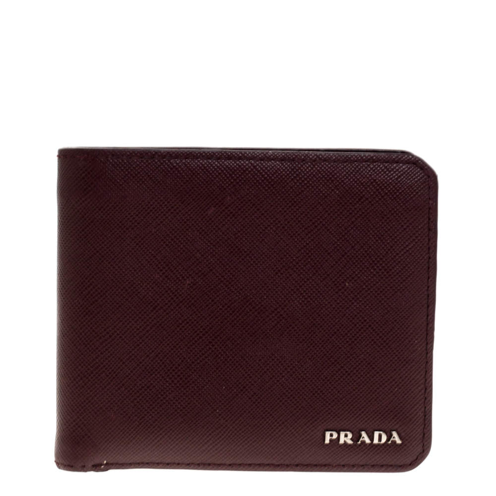 Prada  Burgundy Saffiano Lux Leather Bifold Wallet