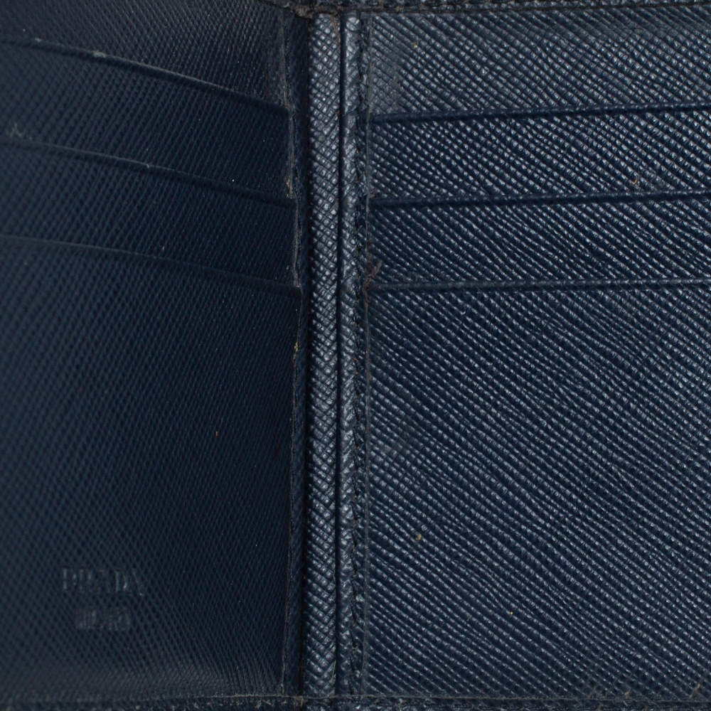 Prada Navy Blue Saffiano Lux Leather Money Clip Bi-fold Wallet Prada