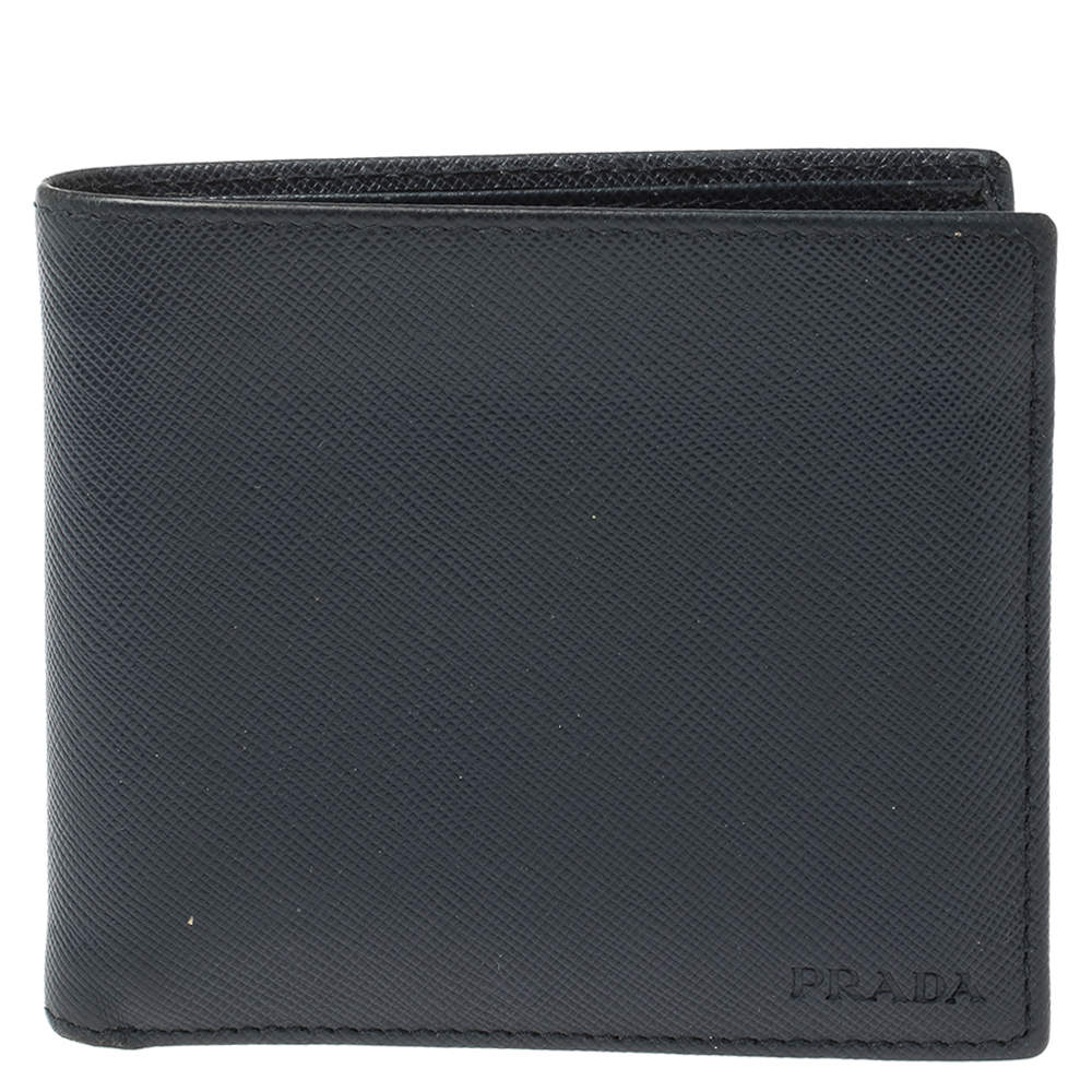 Prada Blue Saffiano Lux Leather Bifold Wallet