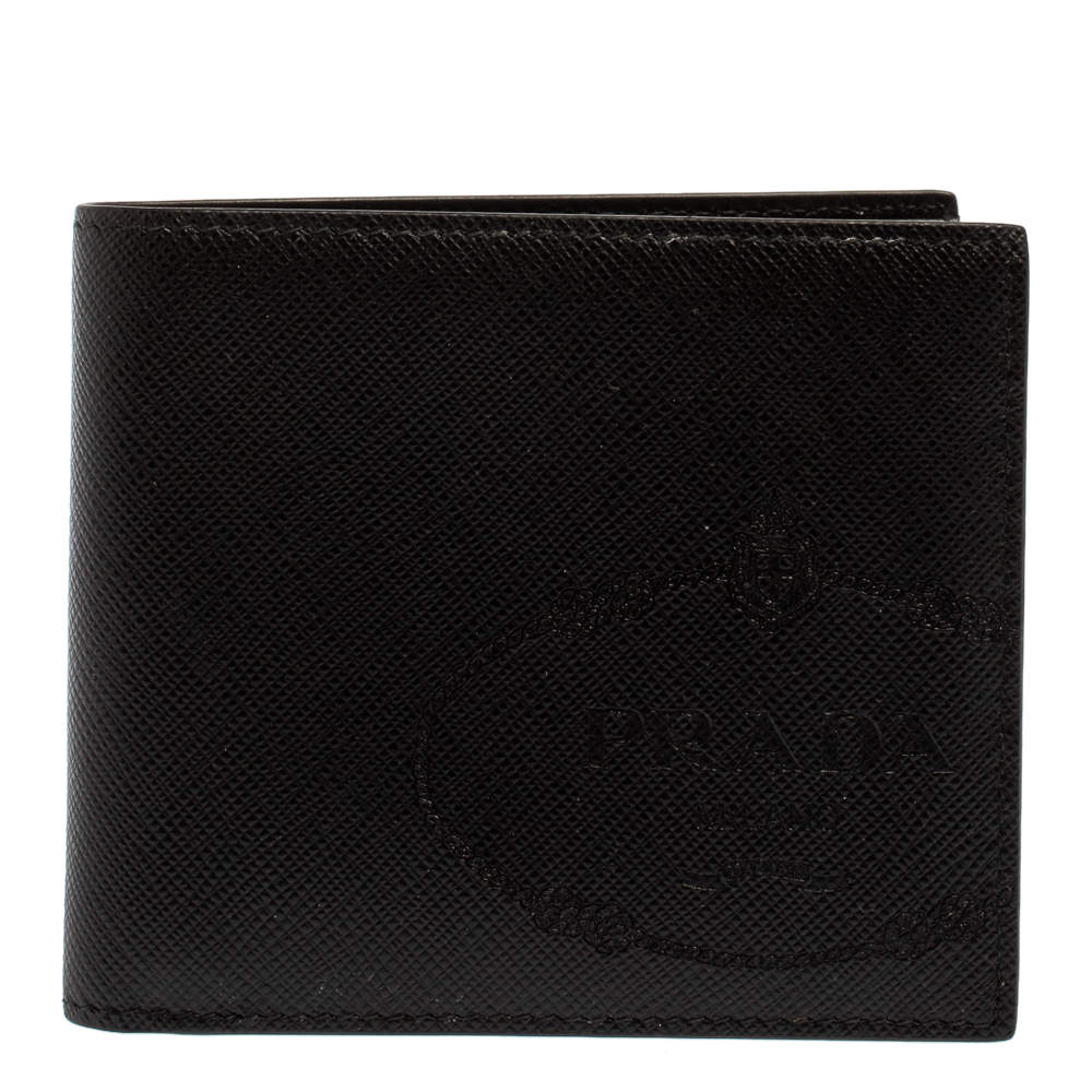 Prada Black Saffiano Lux Leather Logo Embossed Bifold Wallet