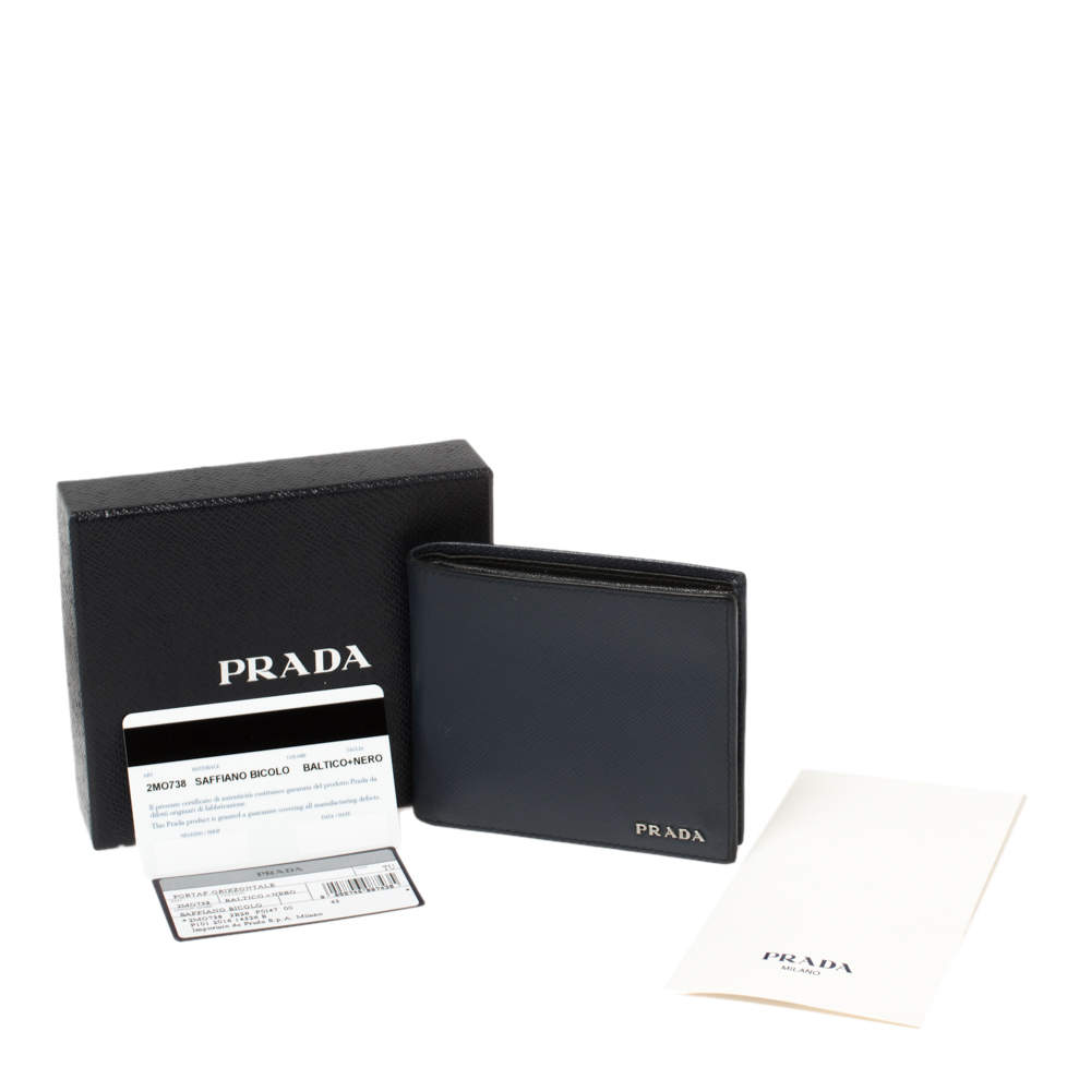 Prada Mens Blue Saffiano Leather Bi-fold Wallet 2m0738 Baltico+Nero