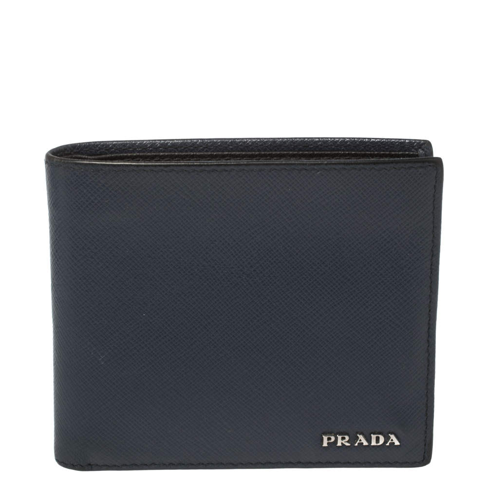 Prada Blue Saffiano Leather Bifold Wallet 