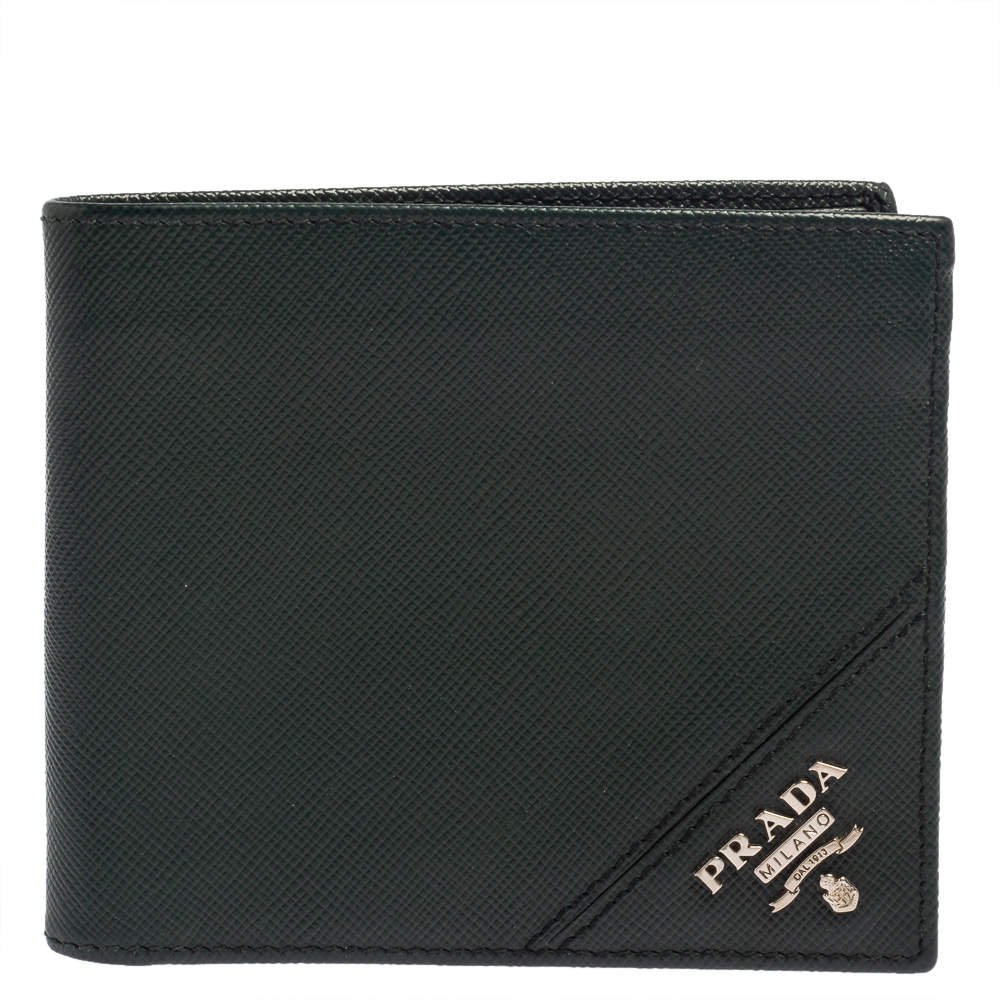 Prada Green Saffiano Lux Leather Bifold Wallet
