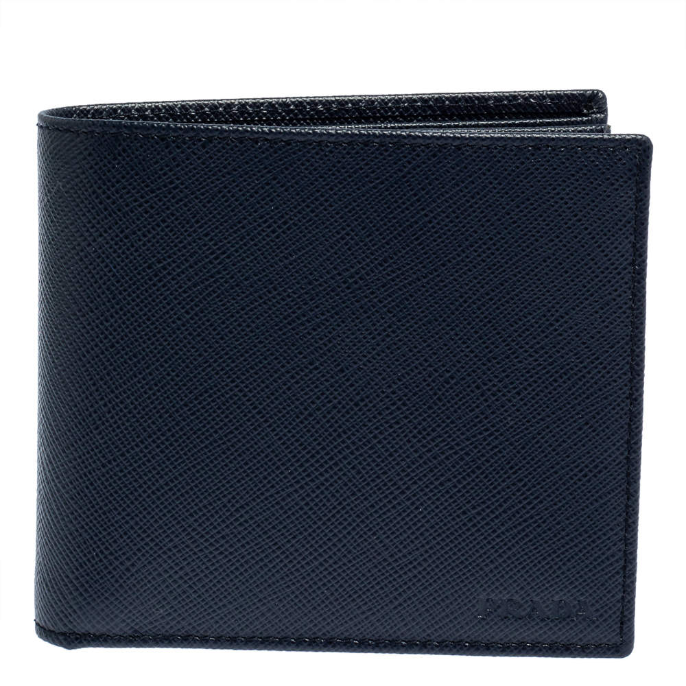 Prada Navy Blue Saffiano Lux Leather Bifold Wallet
