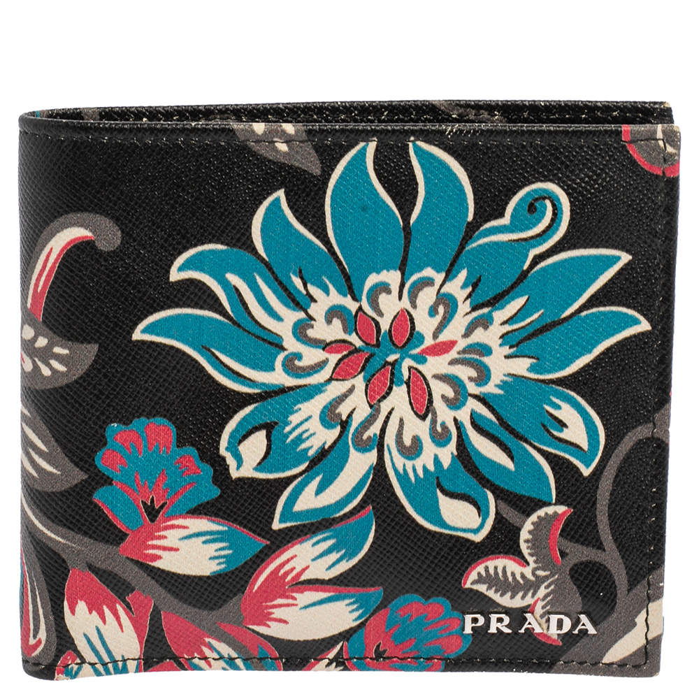 Prada Black Ramage Print Saffiano Lux Leather Bifold Wallet