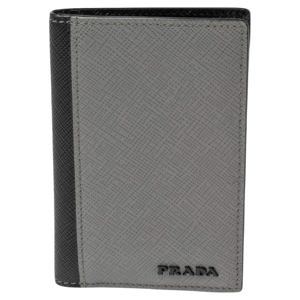 Prada Grey/Black Saffiano Leather Card Holder