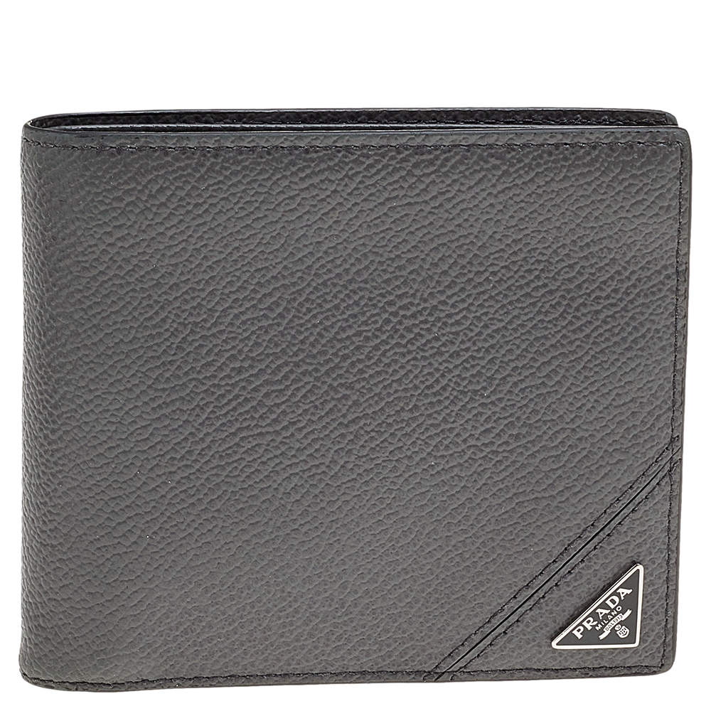 Prada Grey Vitello Grain Leather Bifold Wallet