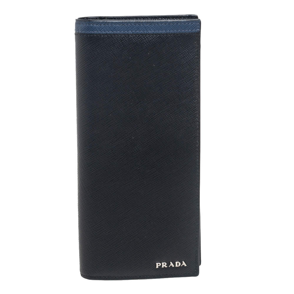 Prada Black/Blue Saffiano Leather Bifold Wallet