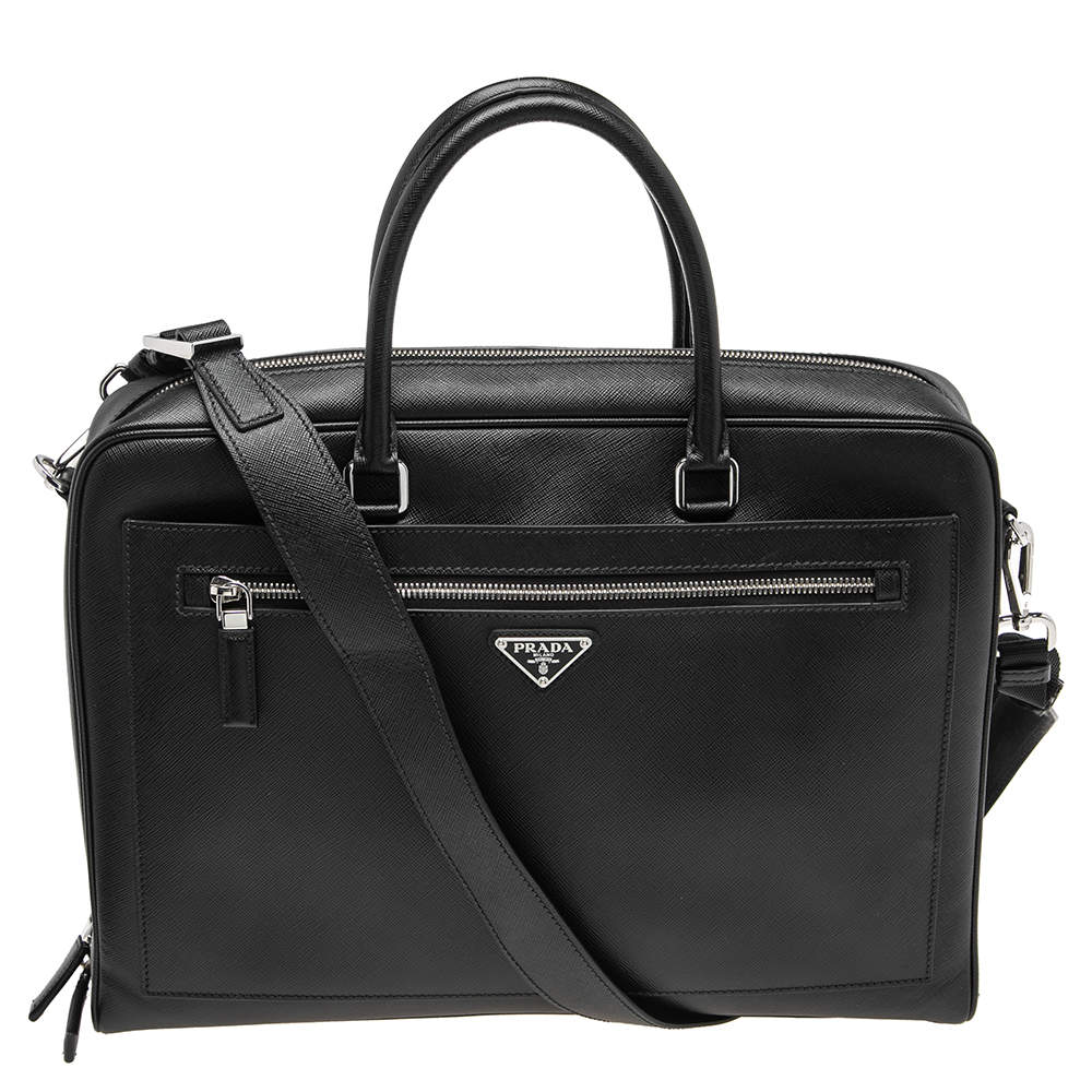 Prada Black Saffiano Travel Leather Business Bag