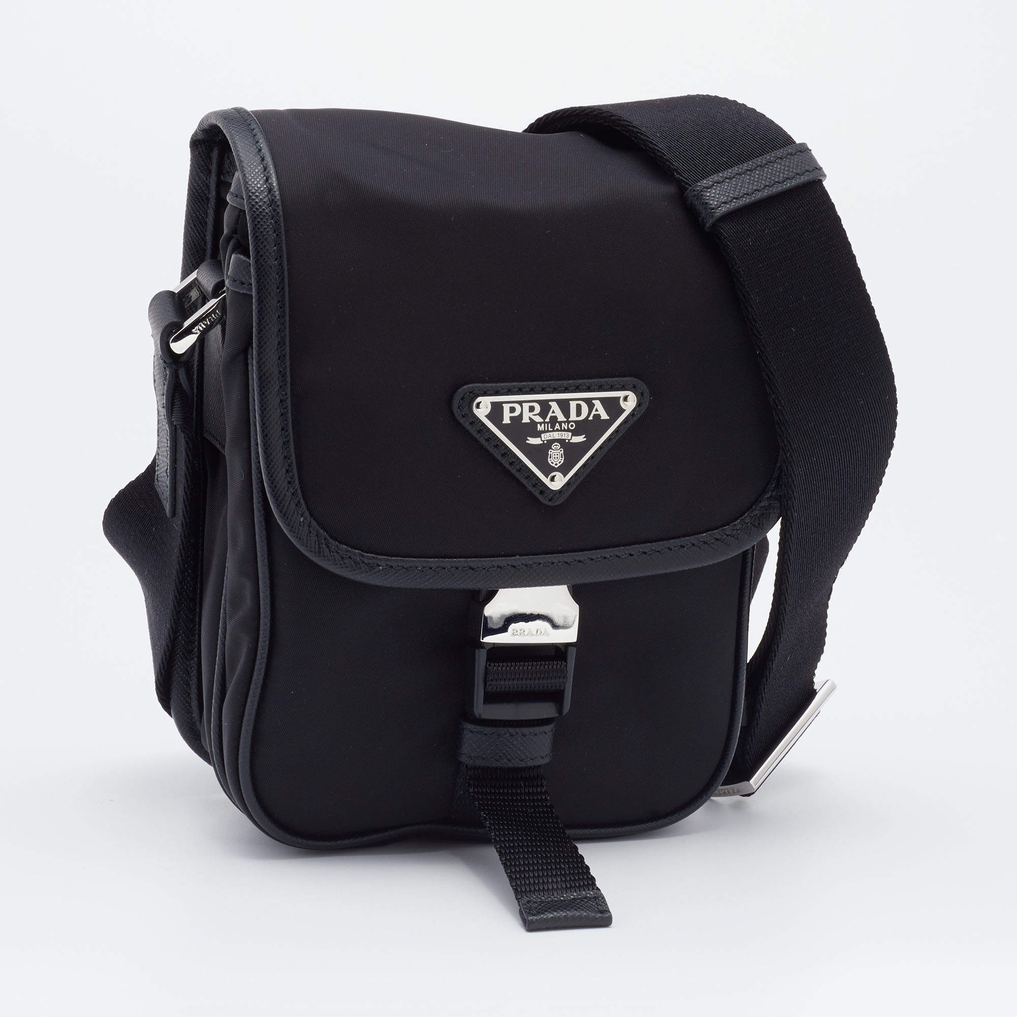 Prada Saffiano Leather And Leather Shoulder Bag in Black for Men