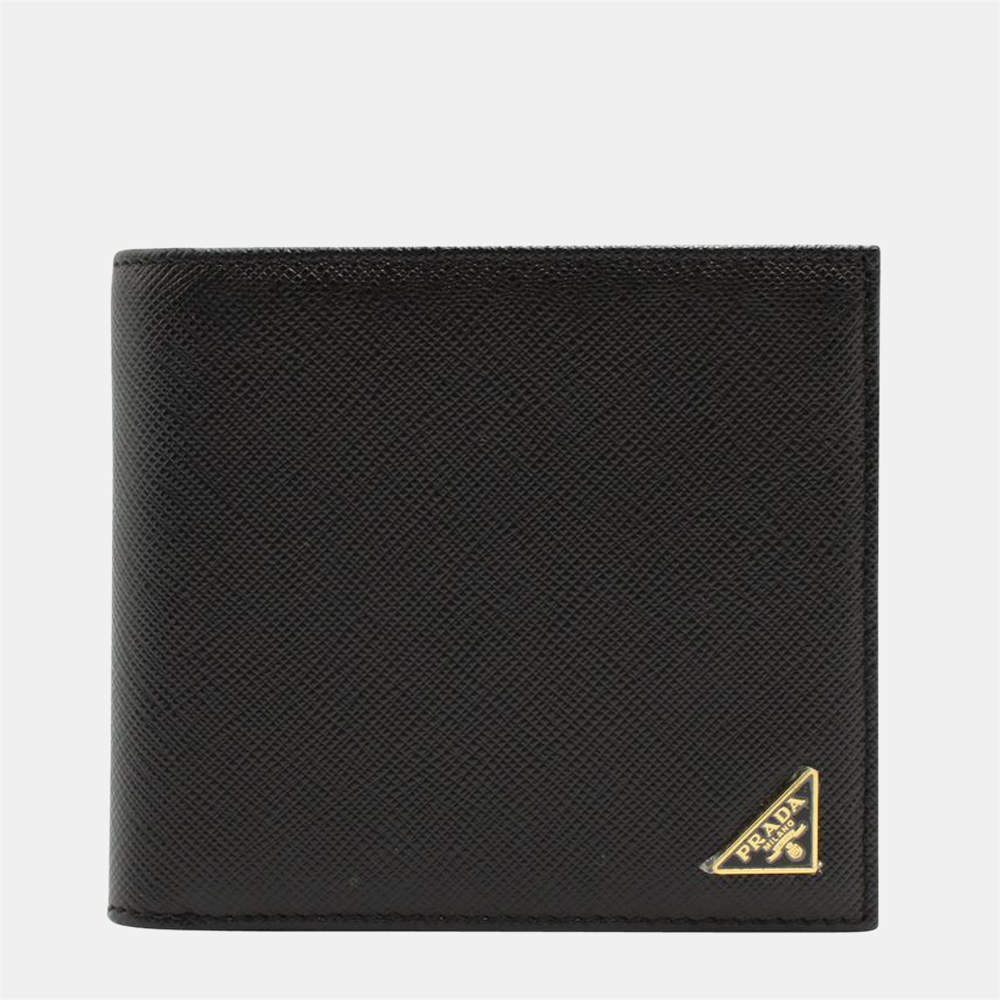 Pre Owned Prada Black Saffiano Leather Fold Wallet