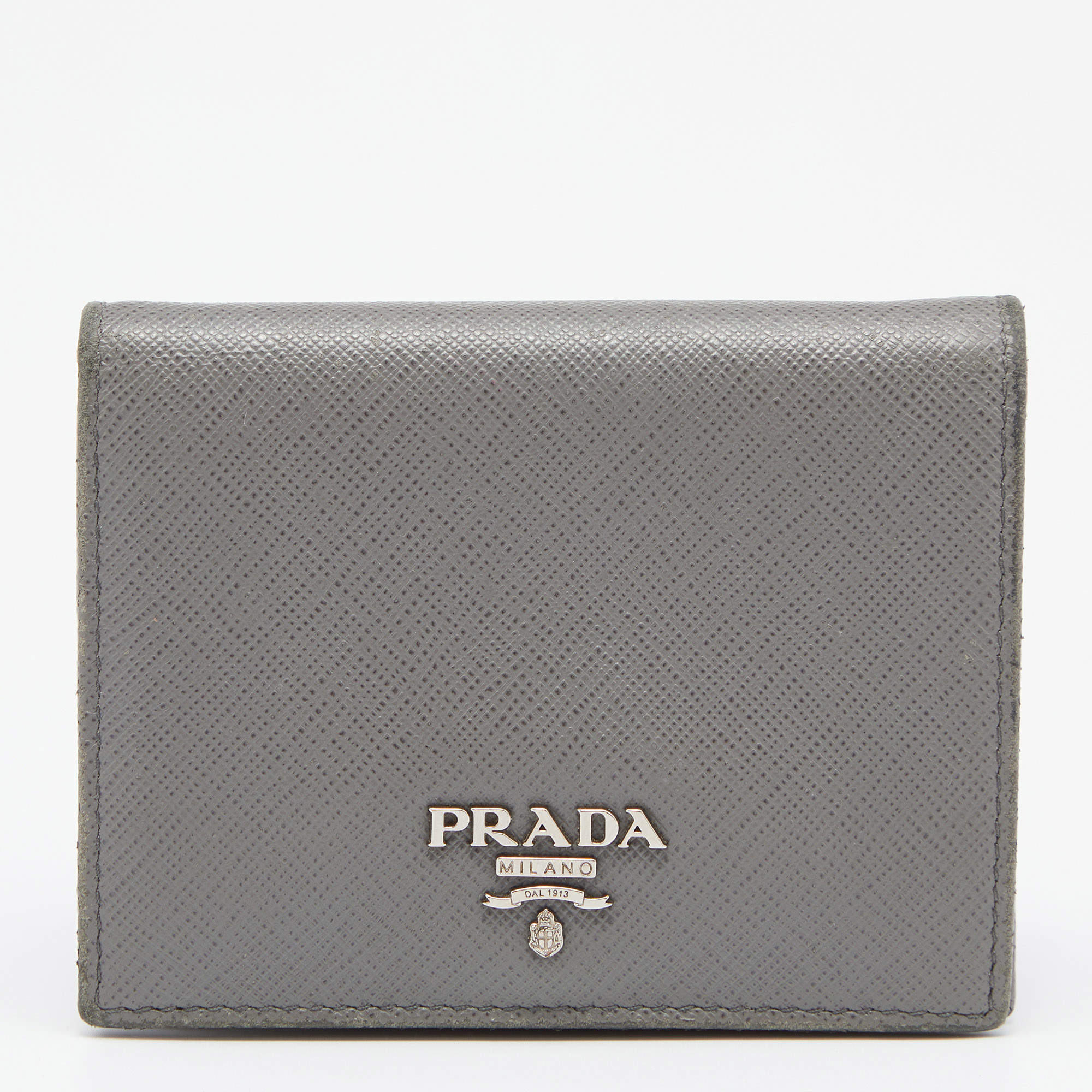 Prada Grey Saffiano Leather Bifold Card Case