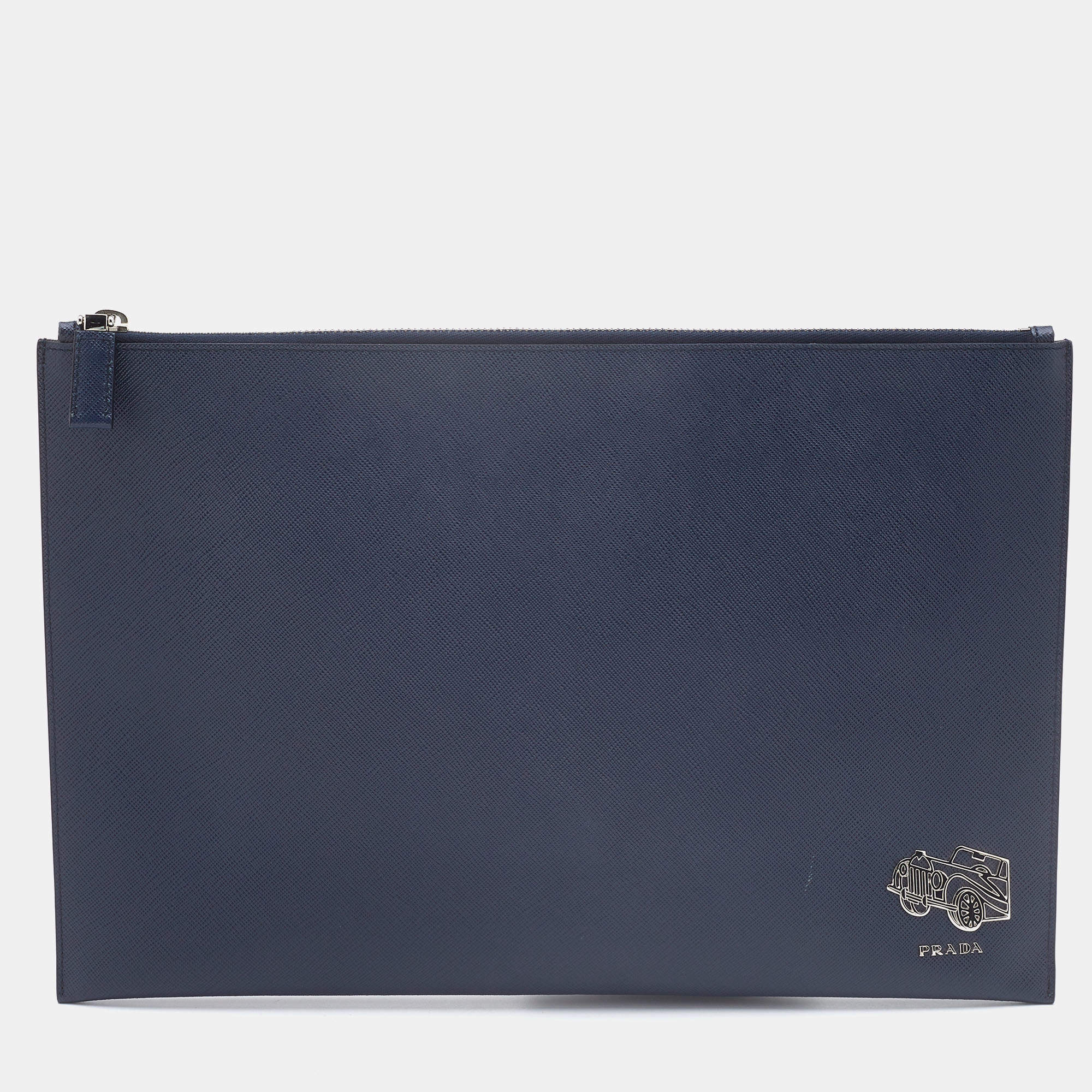 Pre Owned Prada Navy Blue Saffiano Leather Voyage Clutch