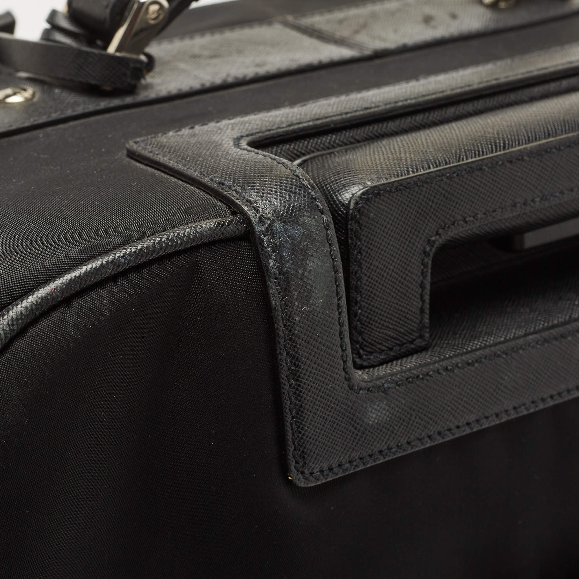 Prada Tessuto Nylon Saffiano Leather Travel Trolley Suitcase 50 Black