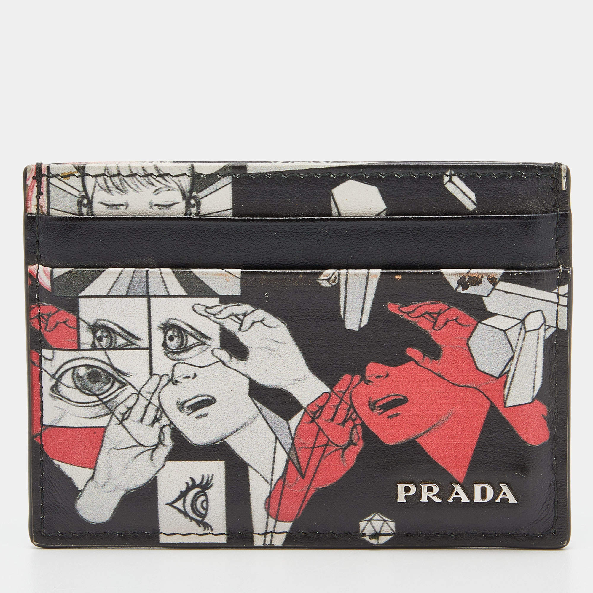 Pre Owned Prada Multicolor Vitello Leather Comic Card Holder