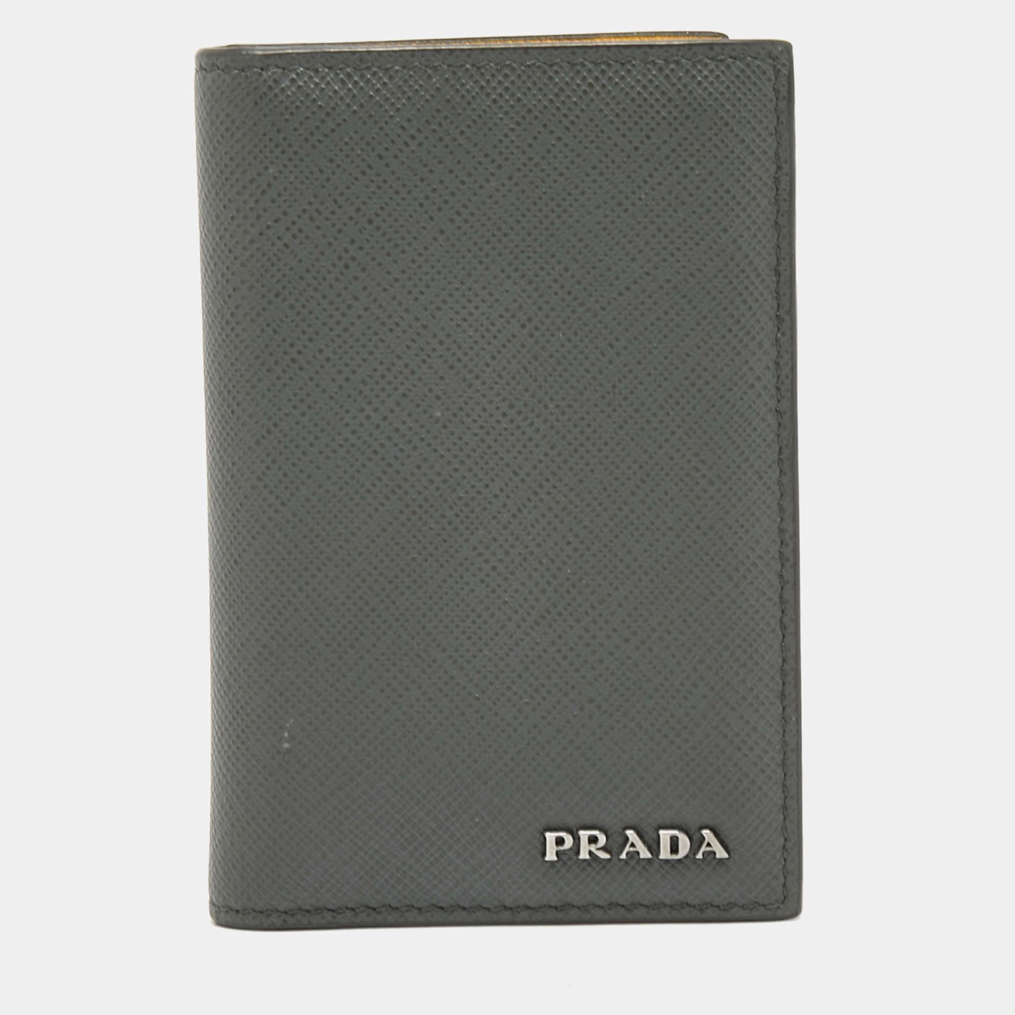 Pre Owned Prada Grey Saffiano Lux Leather Card Case
