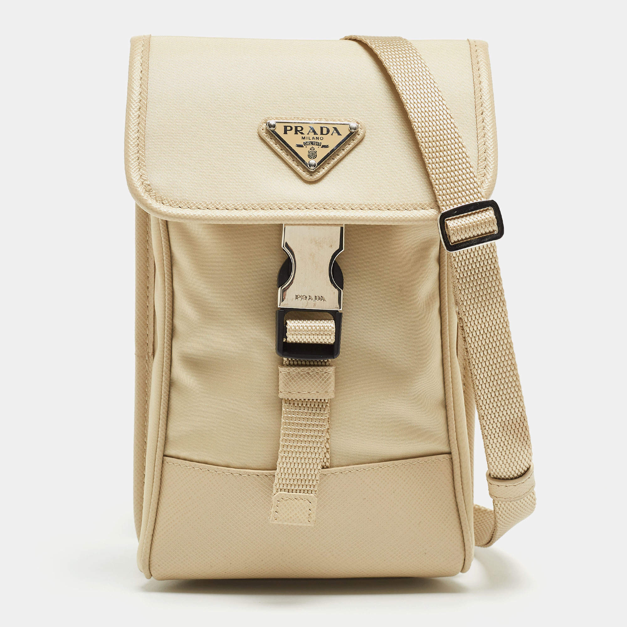 Prada Beige Re-Nylon and Saffiano Leather Smartphone Case Bag Prada