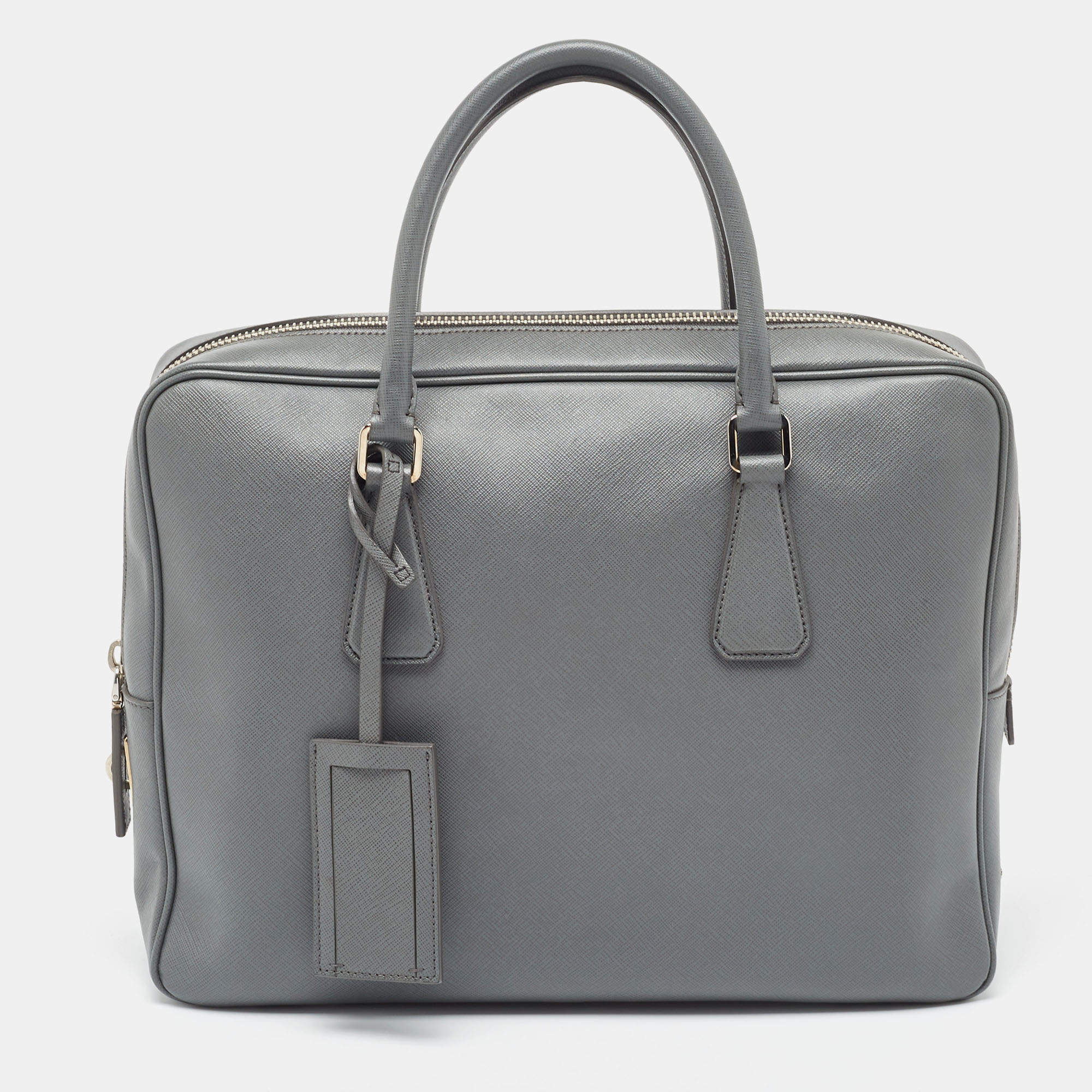 Prada Grey Saffiano Leather Briefcase