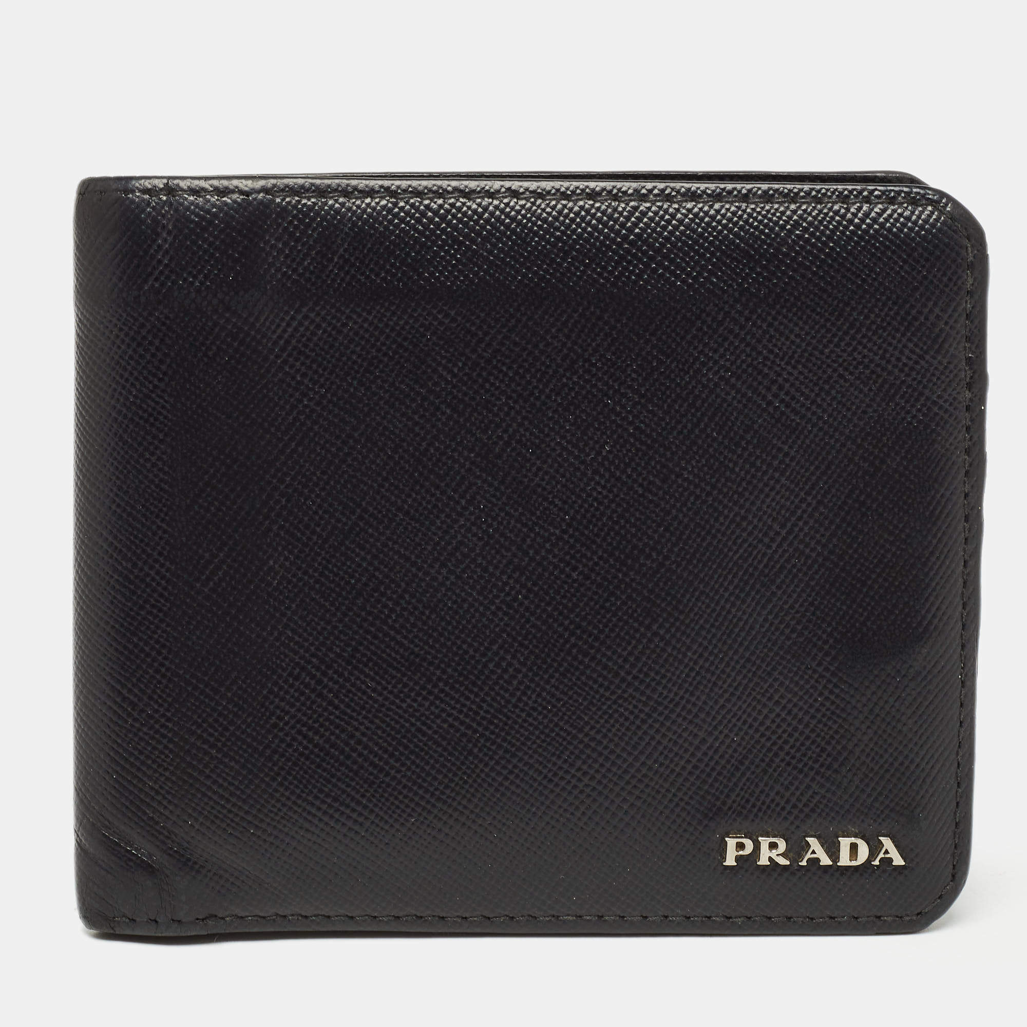 Pre Owned Prada Black Saffiano Leather Bifold Wallet