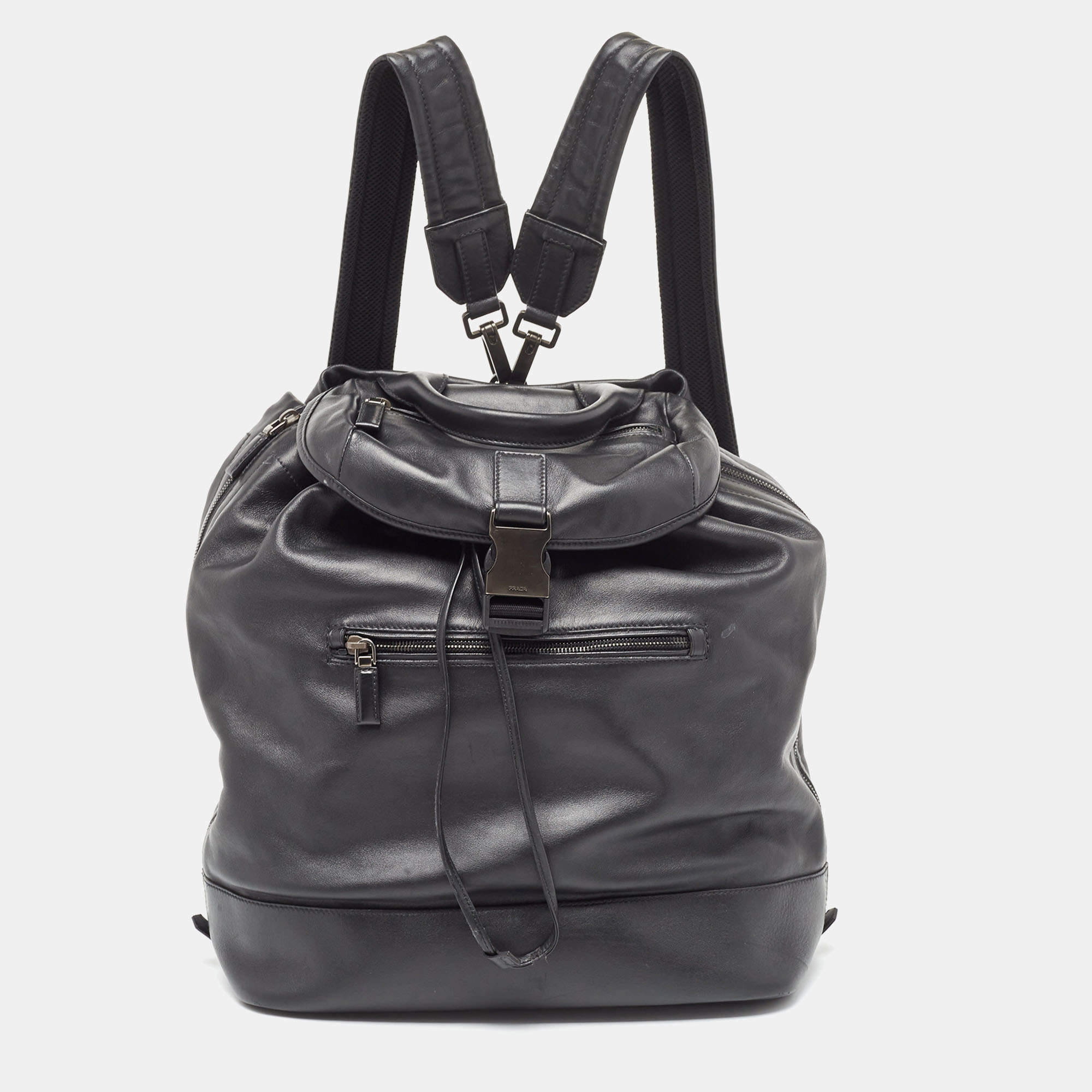 Prada Black Soft Leather Drawstring Backpack