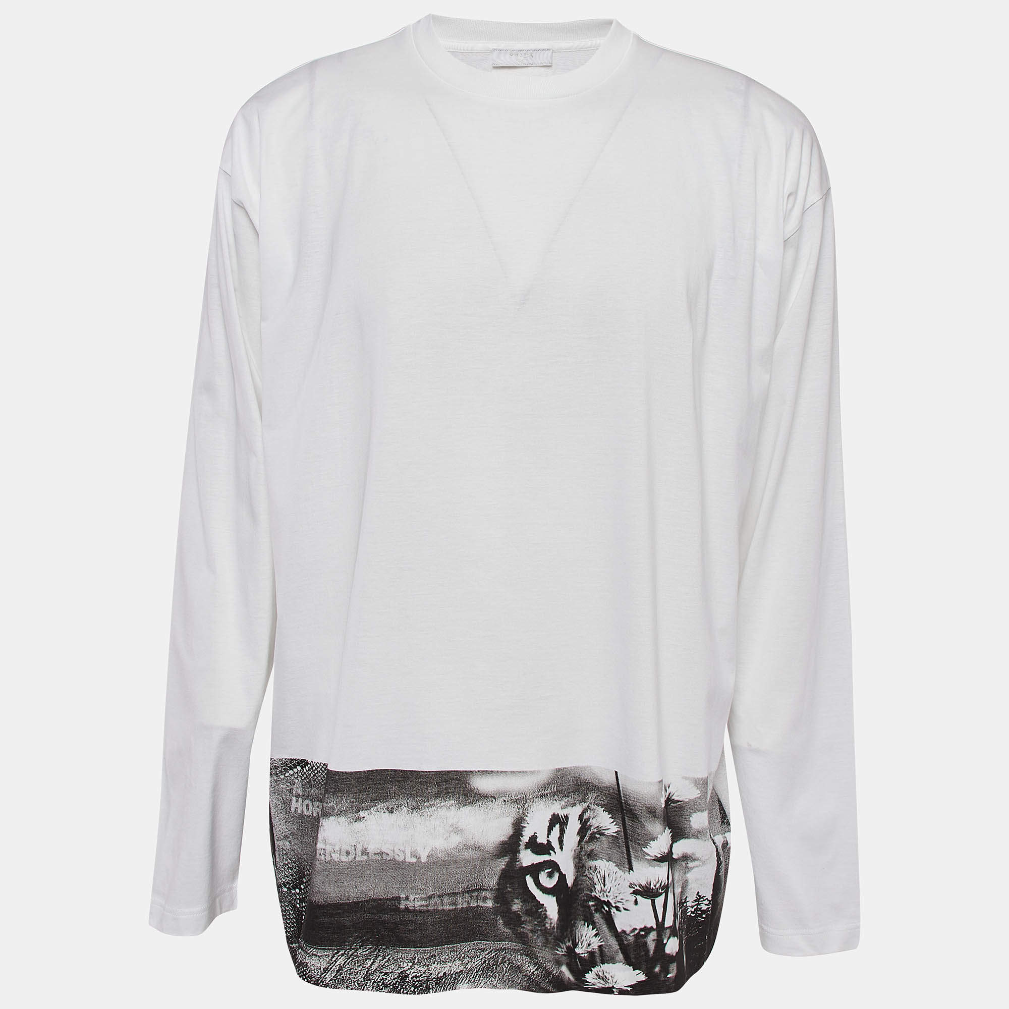 Pre Owned Prada White Graphic Print Cotton Knit Long Sleeve T-Shirt M