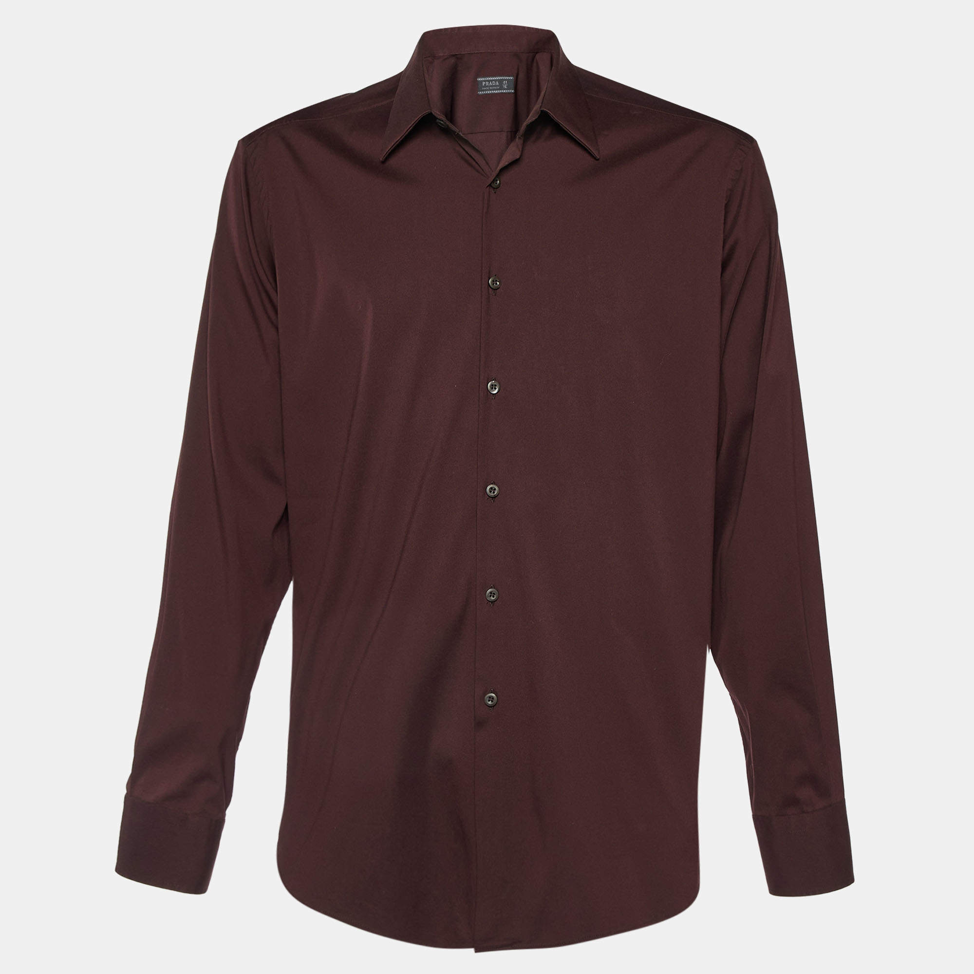 Pre Owned Prada Brown Stretch Cotton Long Sleeve Shirt L