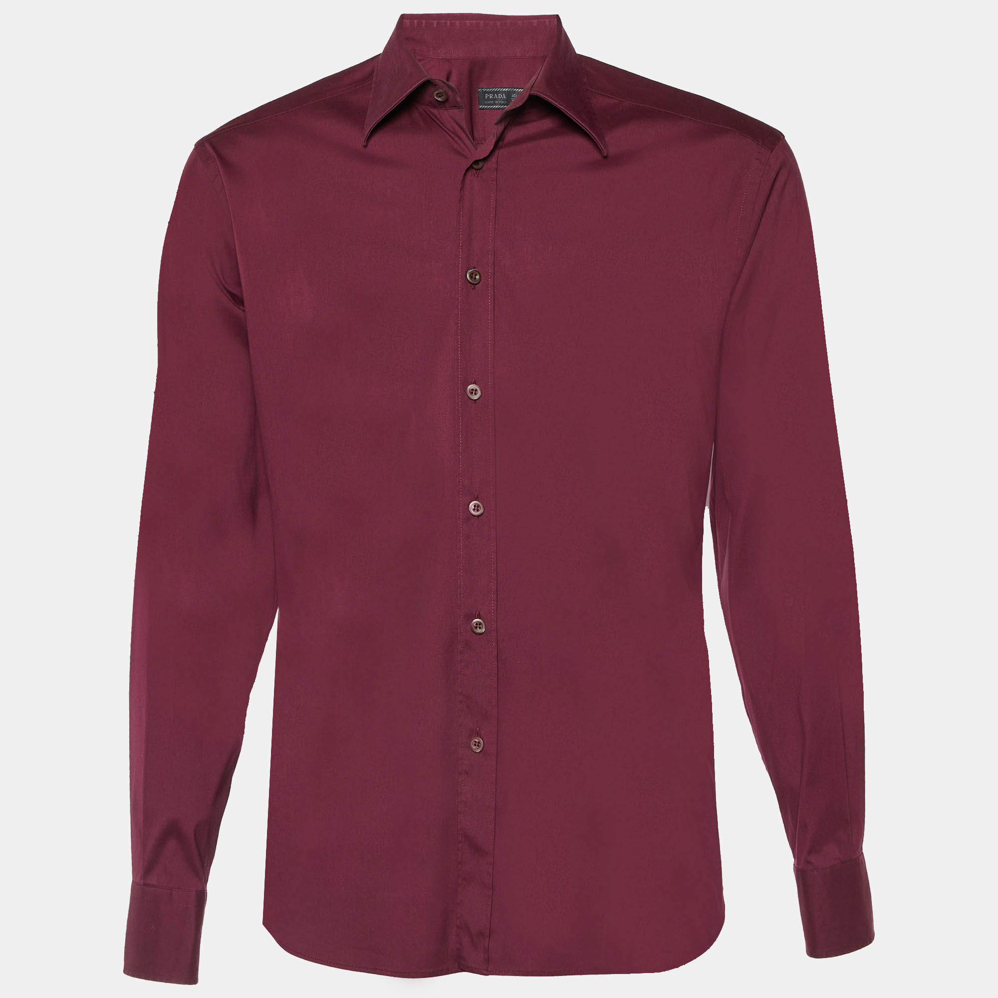 Pre Owned Prada Burgundy Stretch Cotton Long Sleeve Shirt M