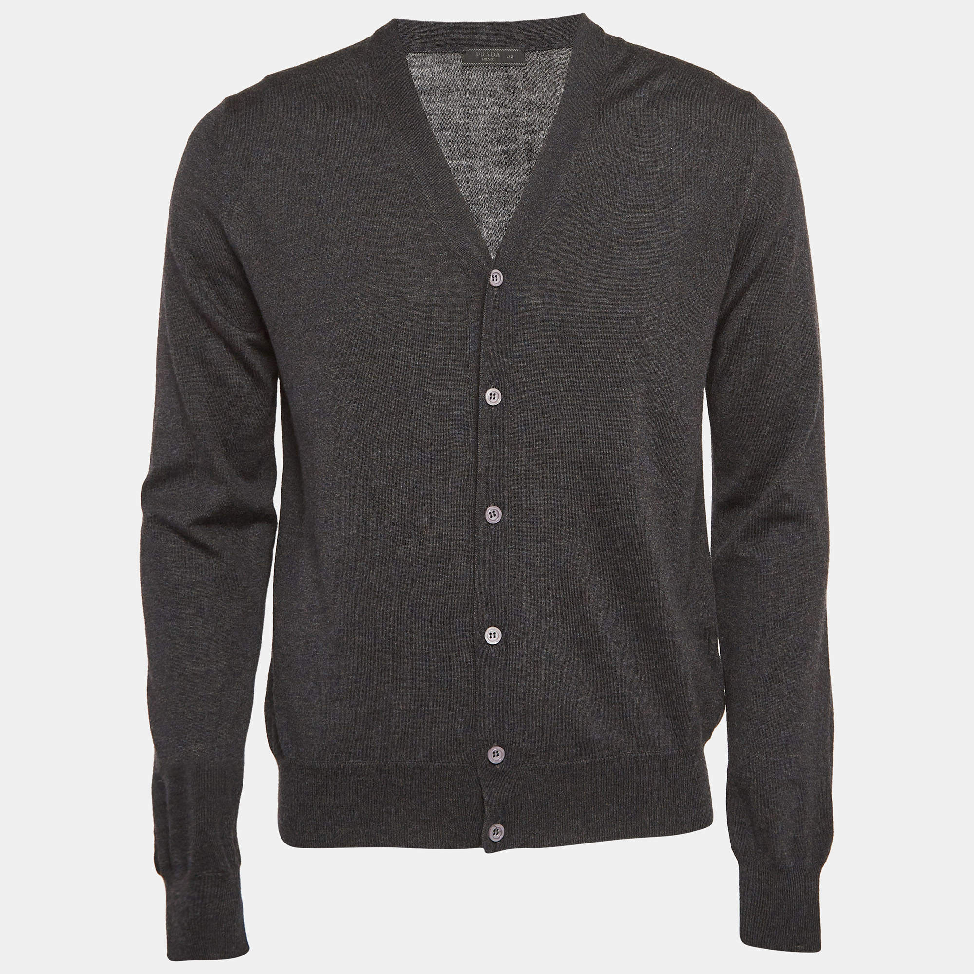 Prada Grey Wool Knit Buttoned Cardigan L