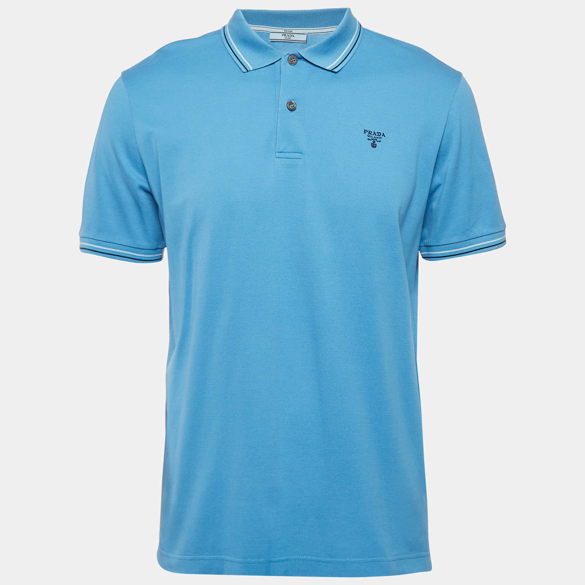 トップス PRADA logo plate polo shirt PRADA || Stretch Cotton Polo Shirt With Metal Ptach Logo
