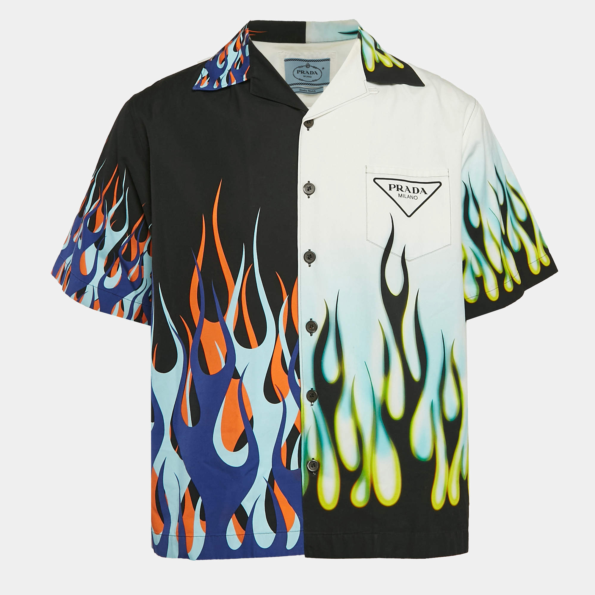 Pre Owned Prada Black/White Printed Cotton Double Match Shirt M