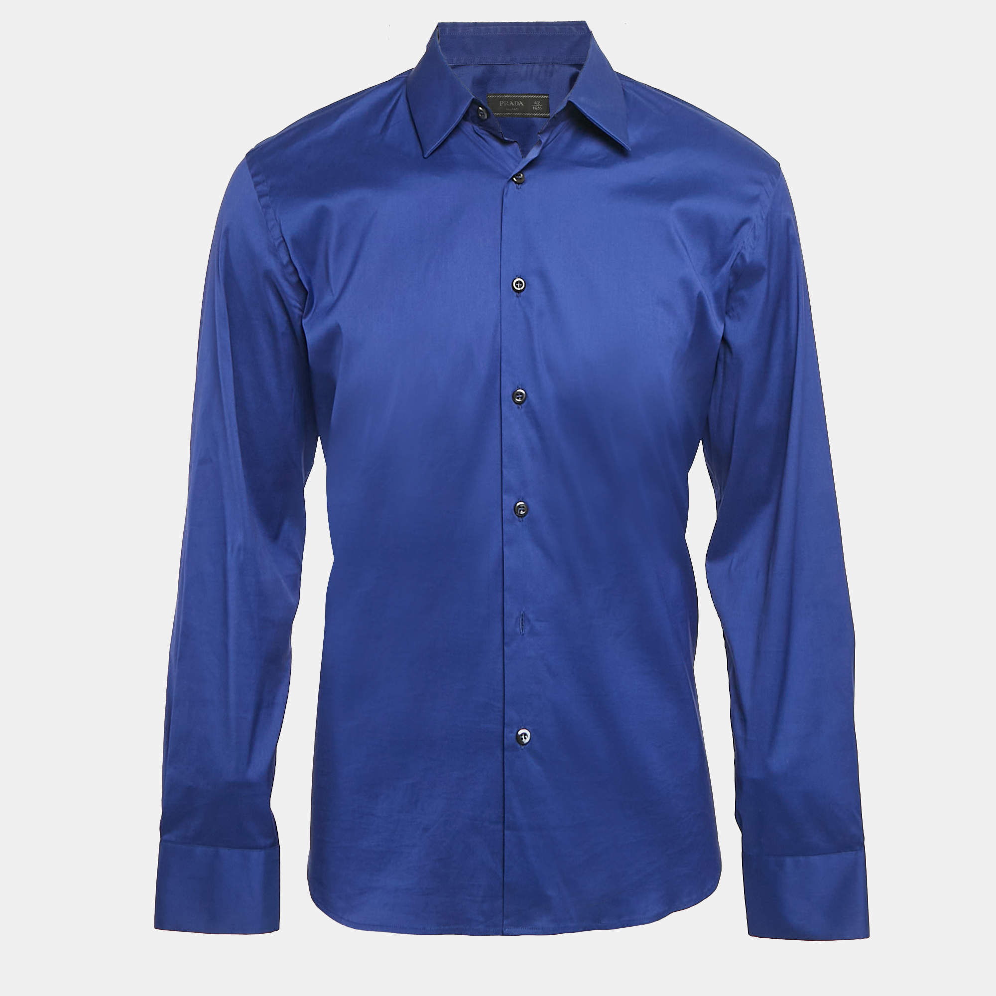 Prada Navy Blue Stretch Poplin Button Front Shirt XL