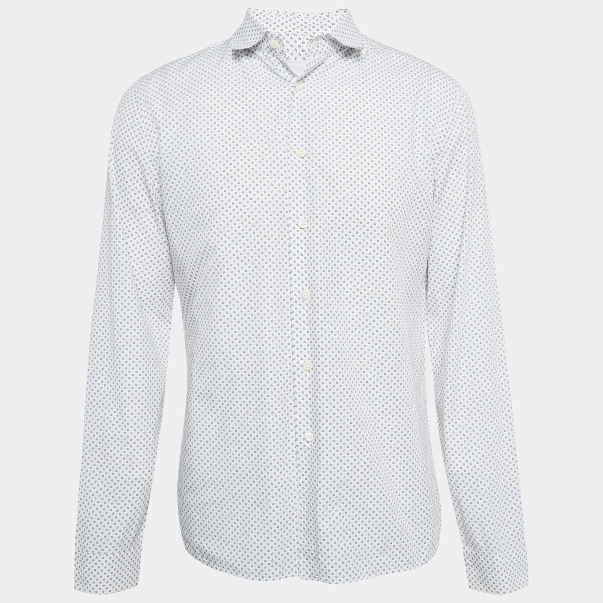 مملوكة مسبقًا Prada Blue Stars Print Cotton Button Front Shirt XL